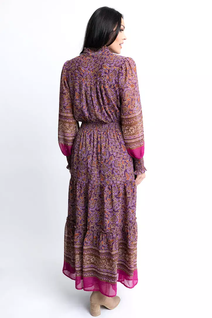 Floral Chiffon Metallic Thread Maxi Dress