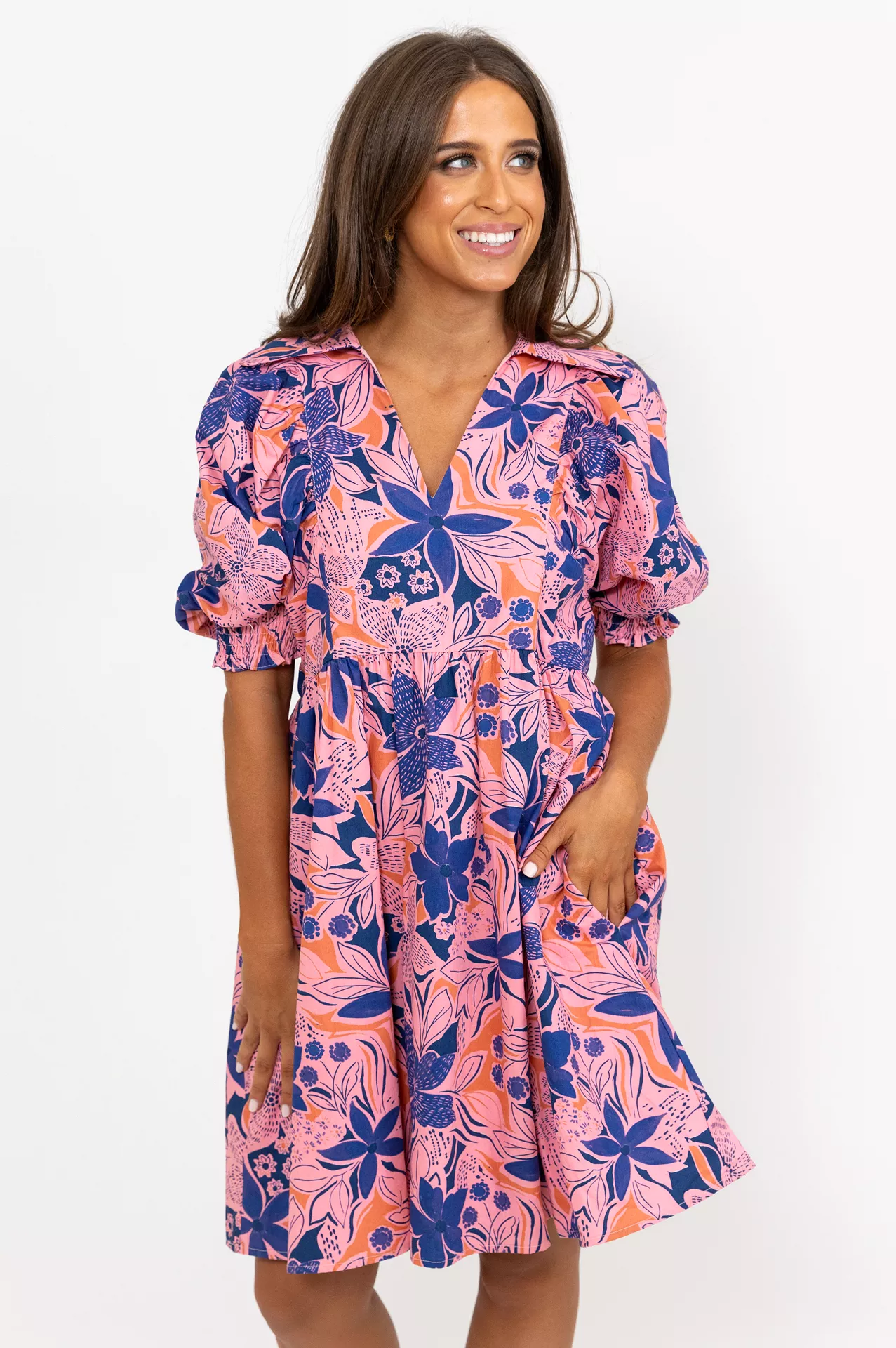 Floral Poplin Puff Sleeve Dress