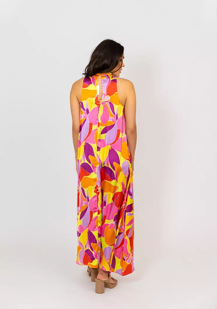 Floral Satin Mock Halter Maxi