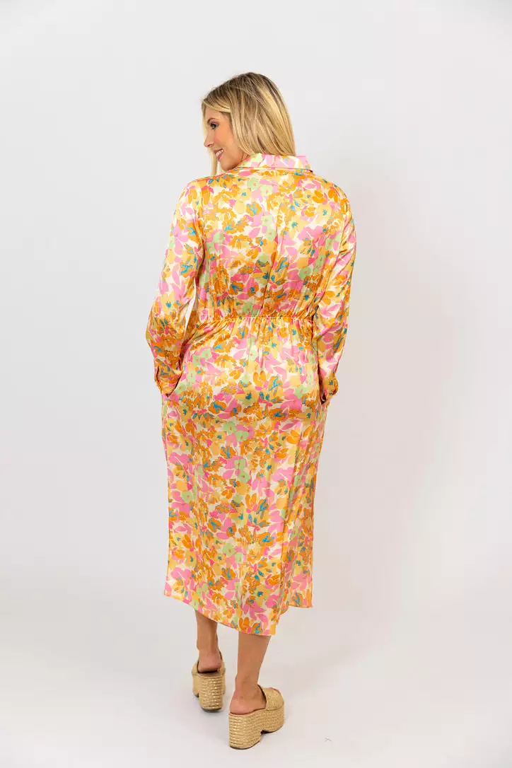 Floral Satin Shirt Dress