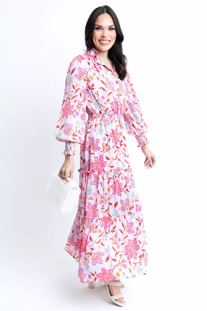 Floral Satin Smock Waist Dress