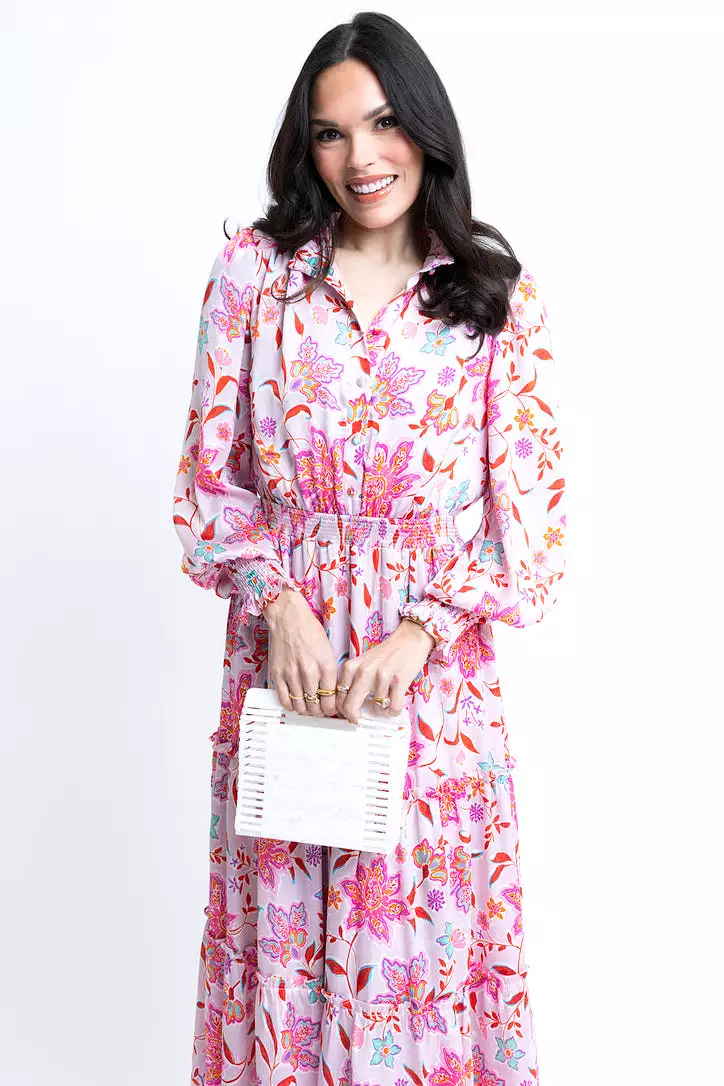 Floral Satin Smock Waist Dress