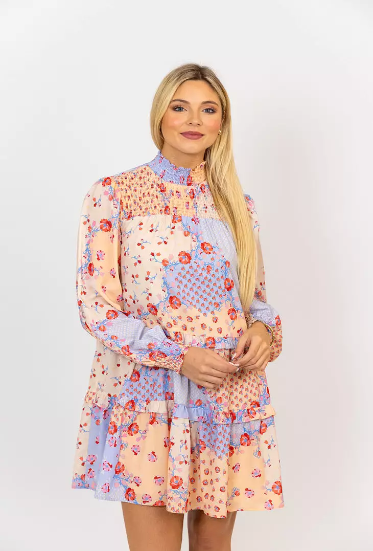 Floral Smock Neck Tier Dress