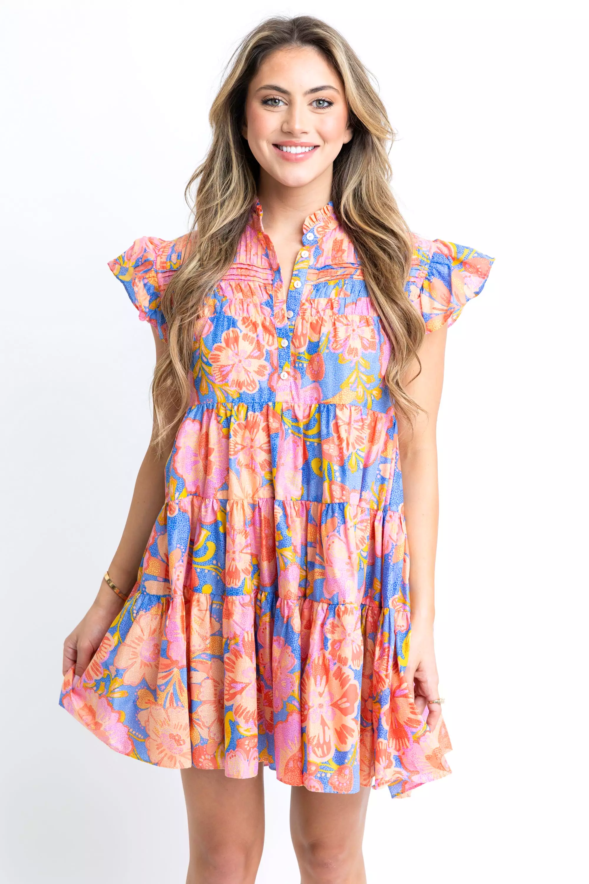 Floral Tier Pleat Dress