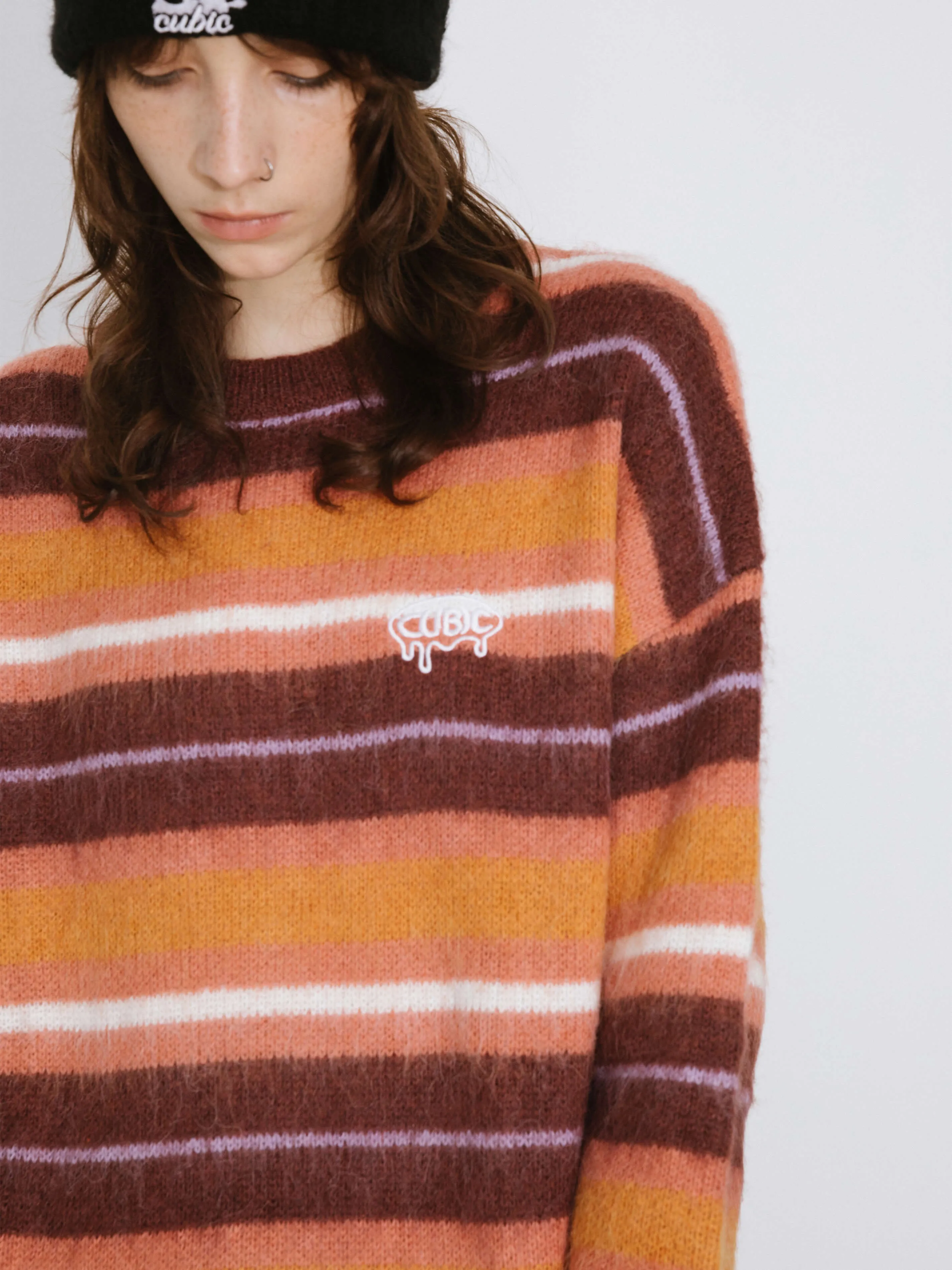 Fluffy Striped Oversized Knit Sweater