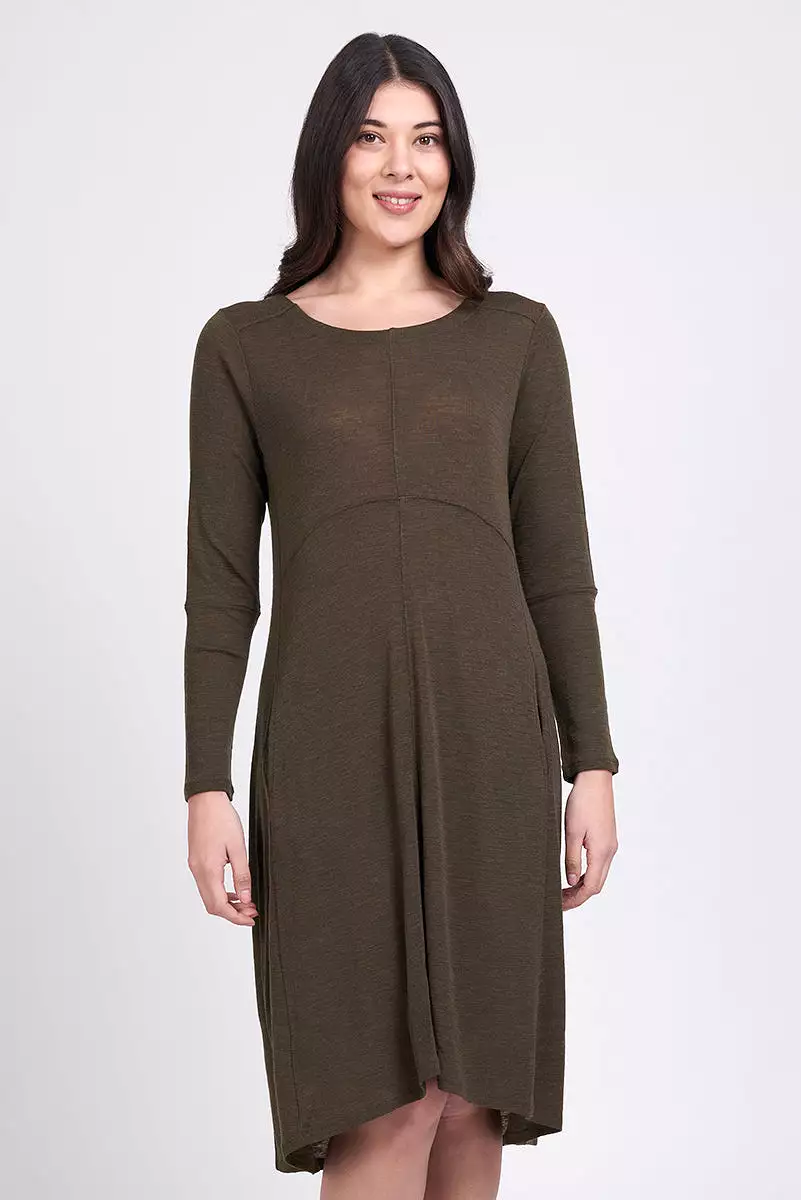 Foil - Swipe Right Merino Dress - Khaki Marle