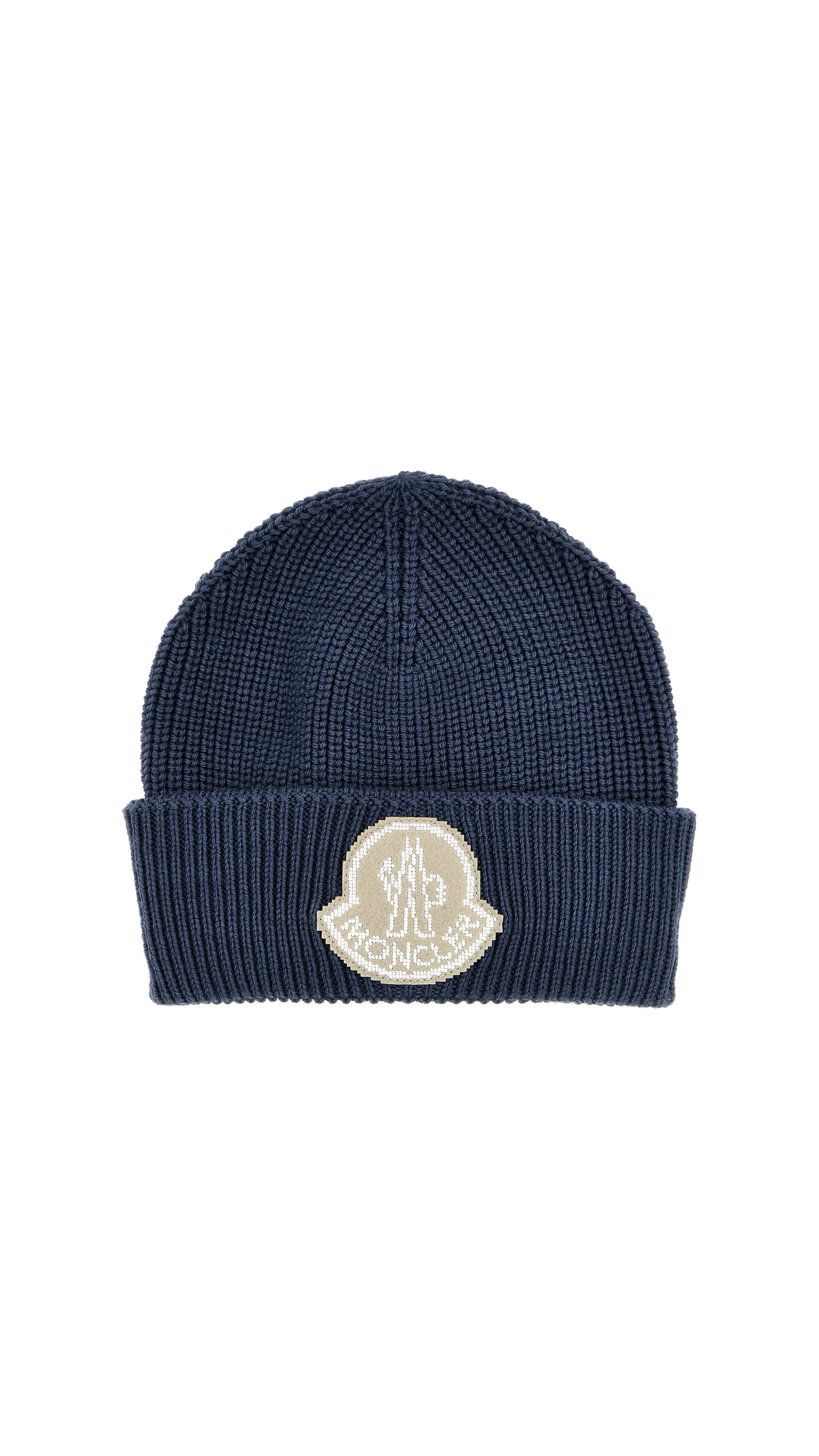 Fold Over Ribbed Wool Beanie - Blue