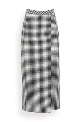 Gingham Pull-On Wrap Front Skirt in Black/White