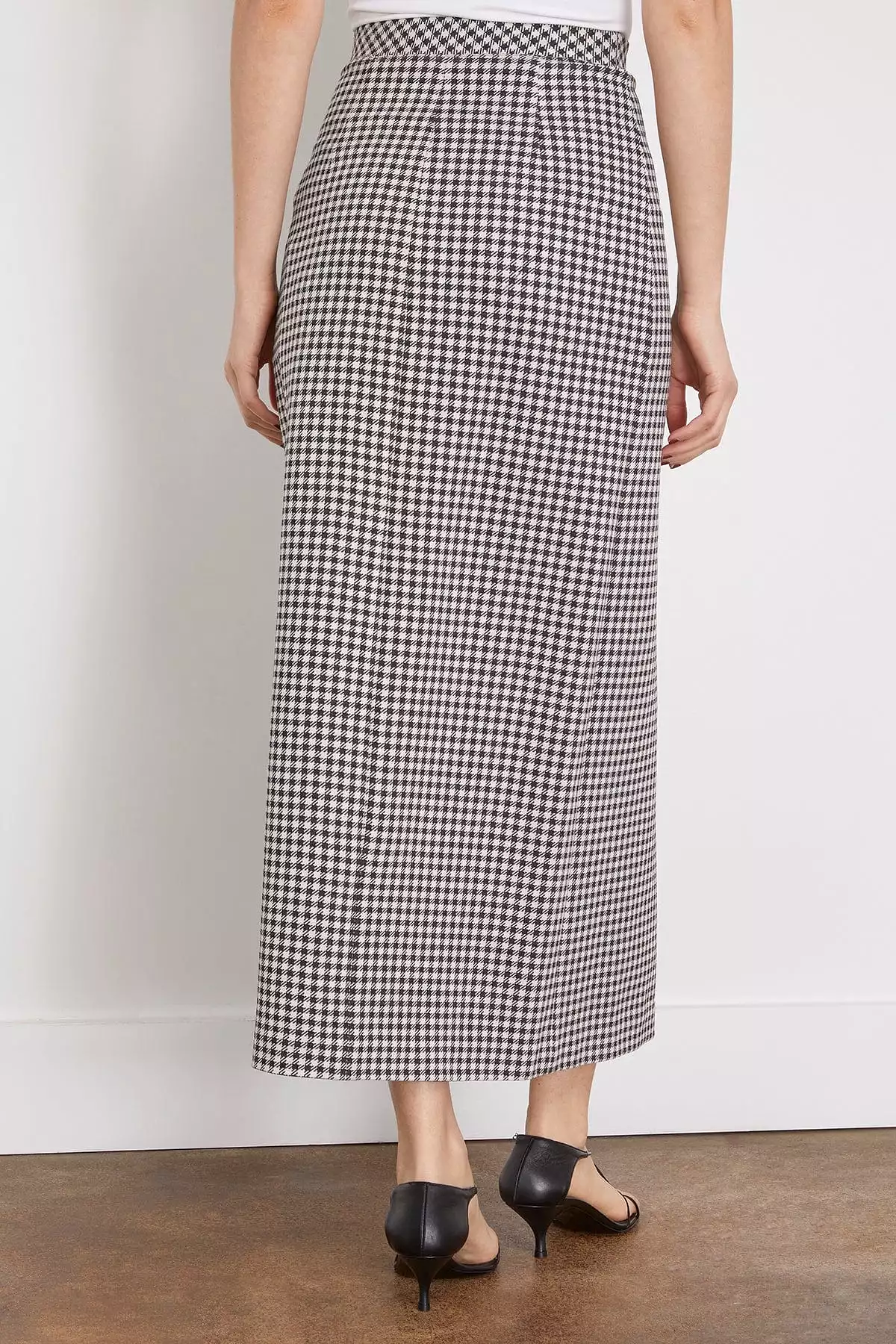 Gingham Pull-On Wrap Front Skirt in Black/White