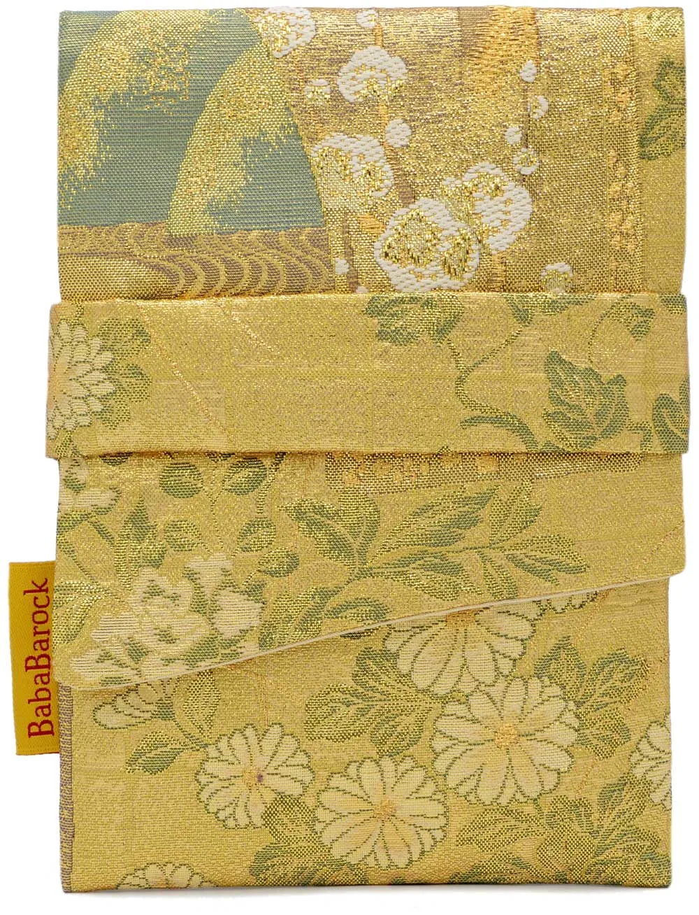 Golden Leaves & Flowers - Japanese vintage silk foldover pouch