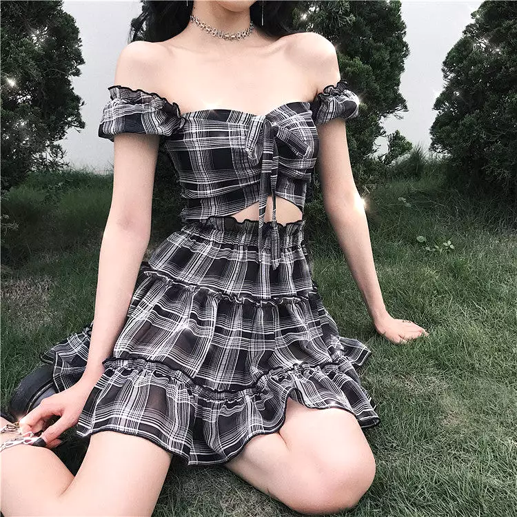 Gothic Plaid Crop Top + High Waist Mini Skirt Set AD11820