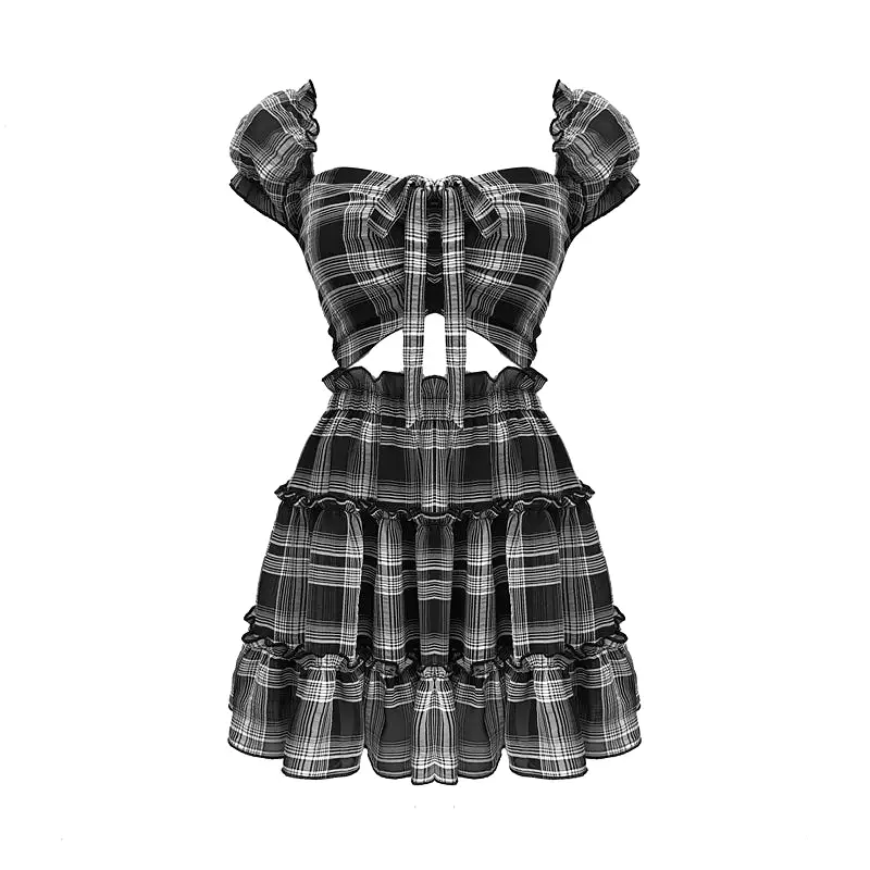 Gothic Plaid Crop Top + High Waist Mini Skirt Set AD11820