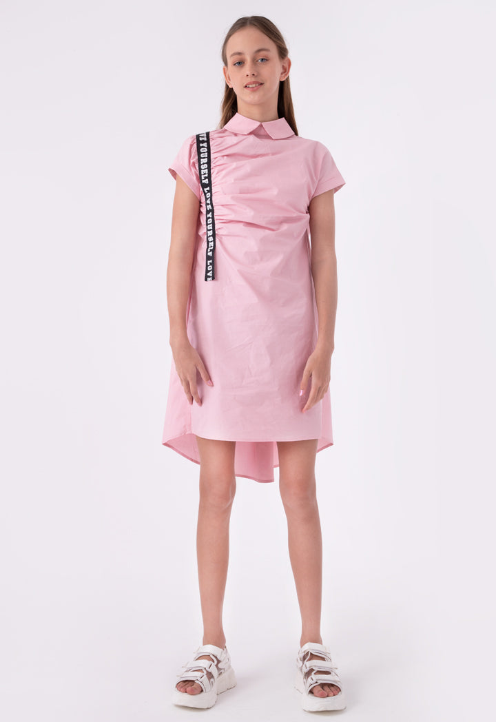 Grosgrain Trimmed One Side Shirred Poplin Dress