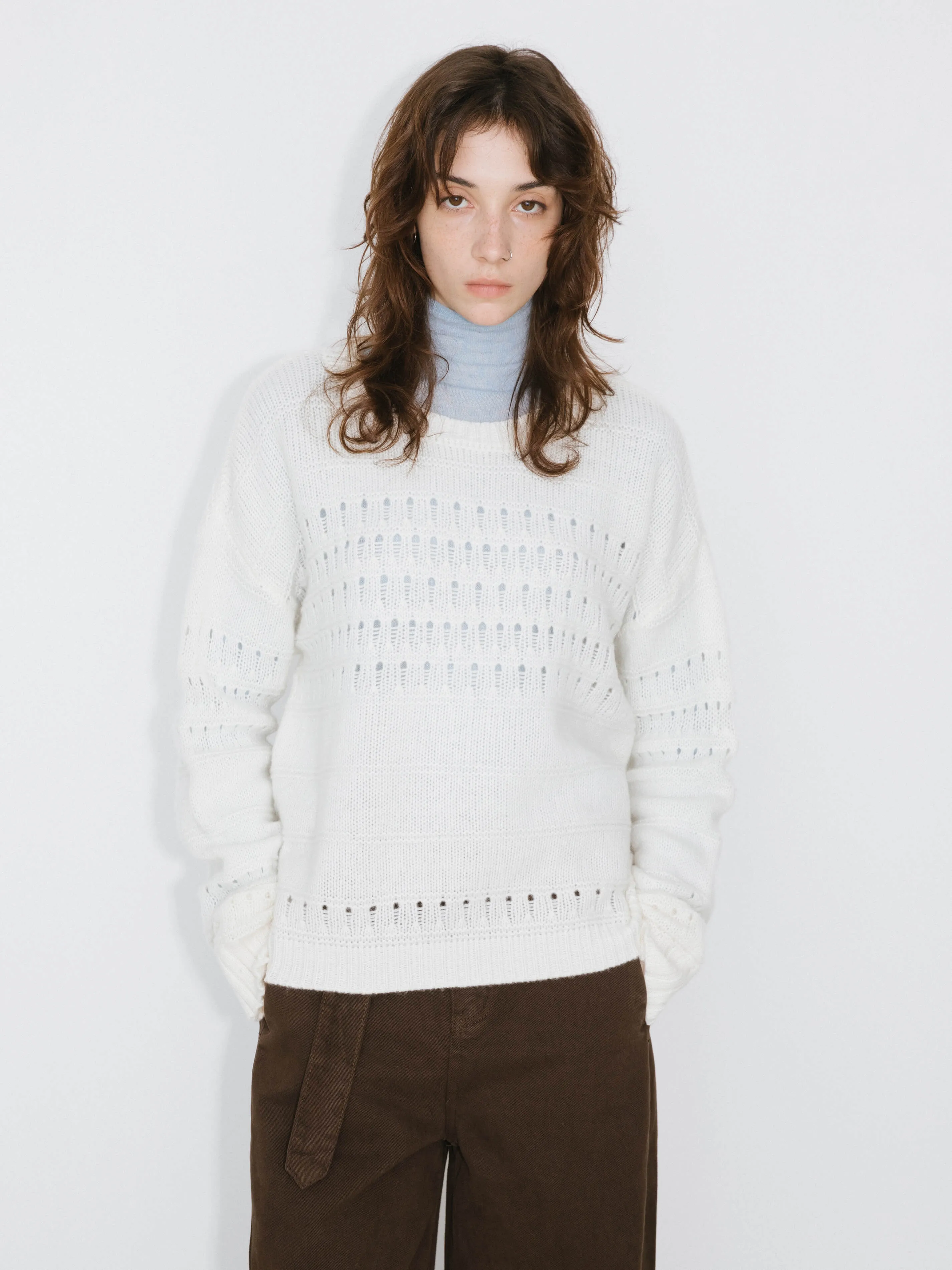 Hollowed 100% Wool Long Sleeves Knit Sweater