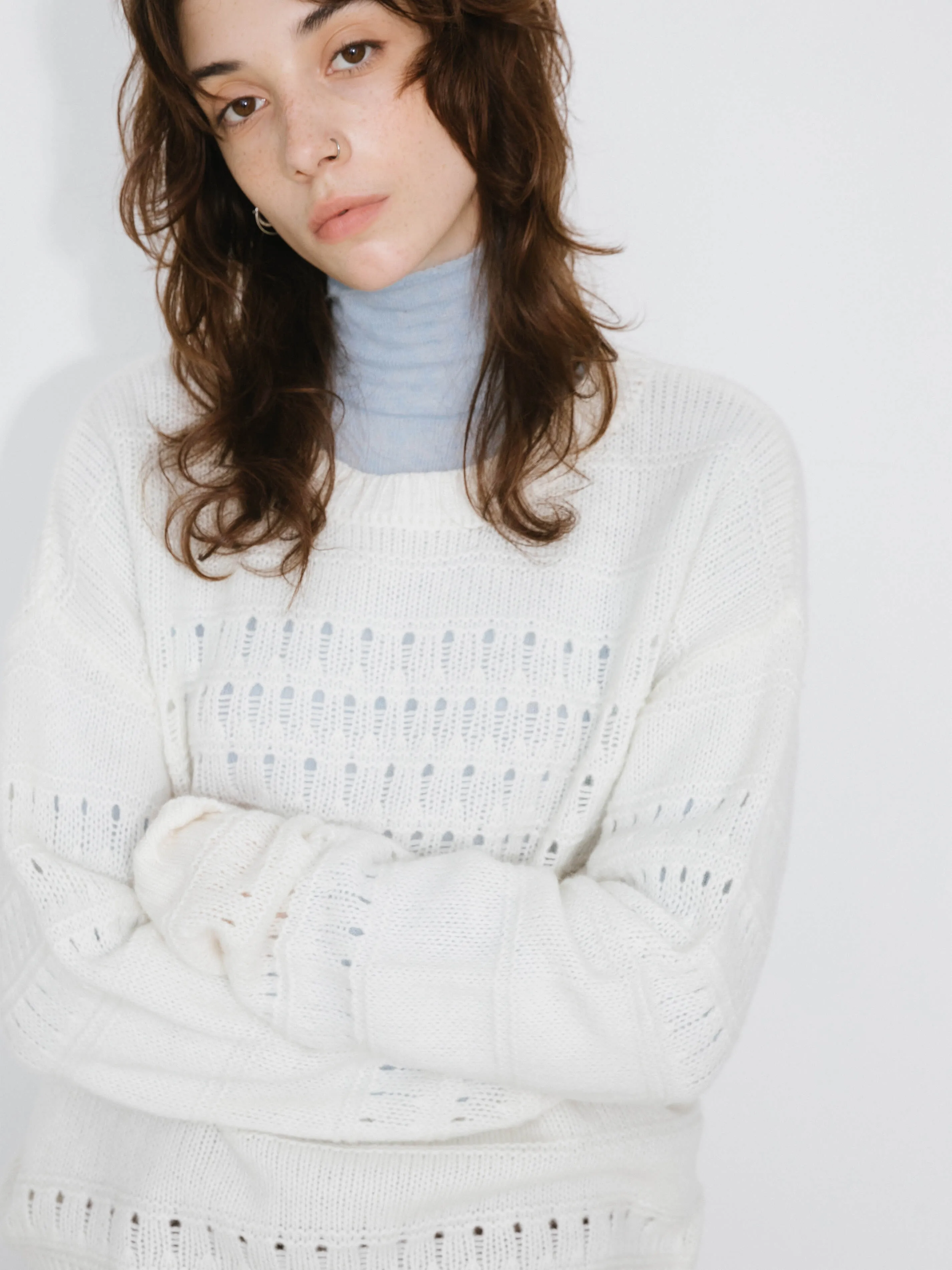 Hollowed 100% Wool Long Sleeves Knit Sweater