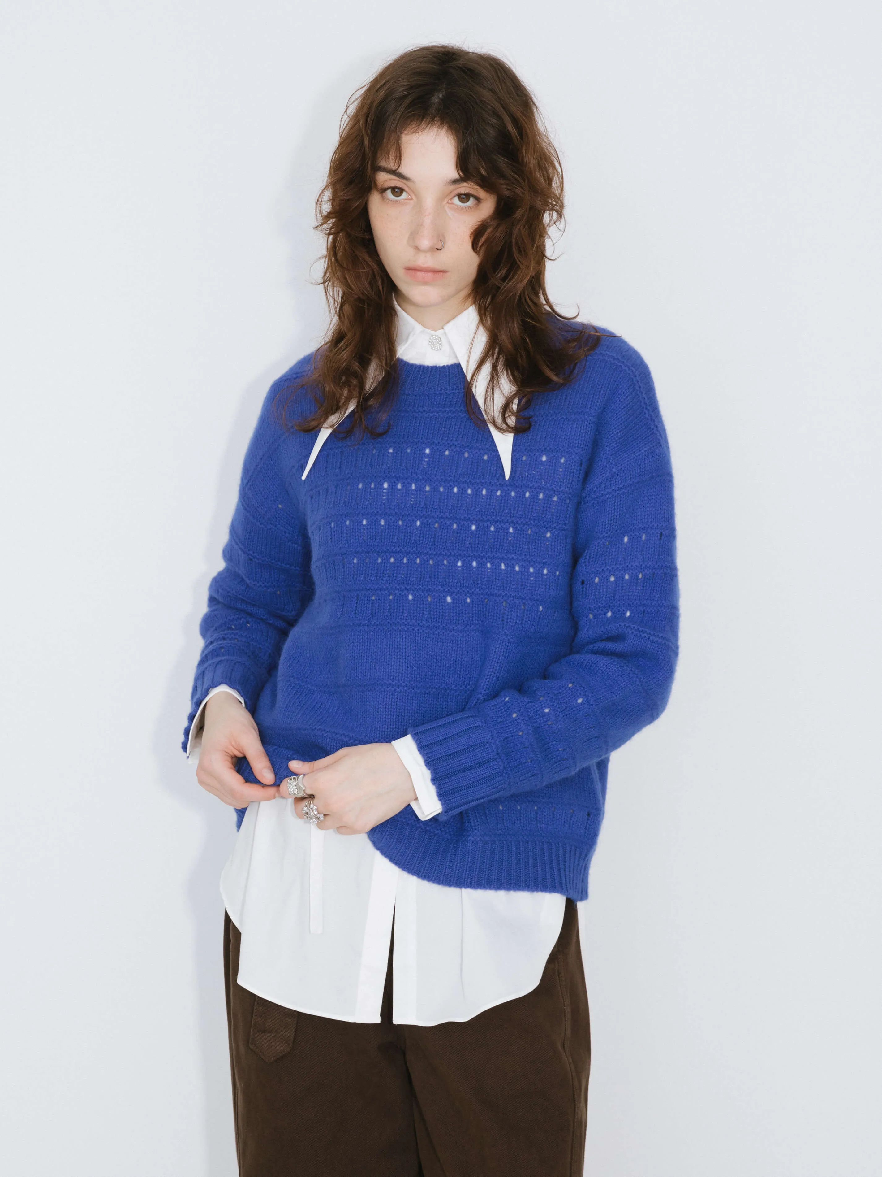 Hollowed 100% Wool Long Sleeves Knit Sweater