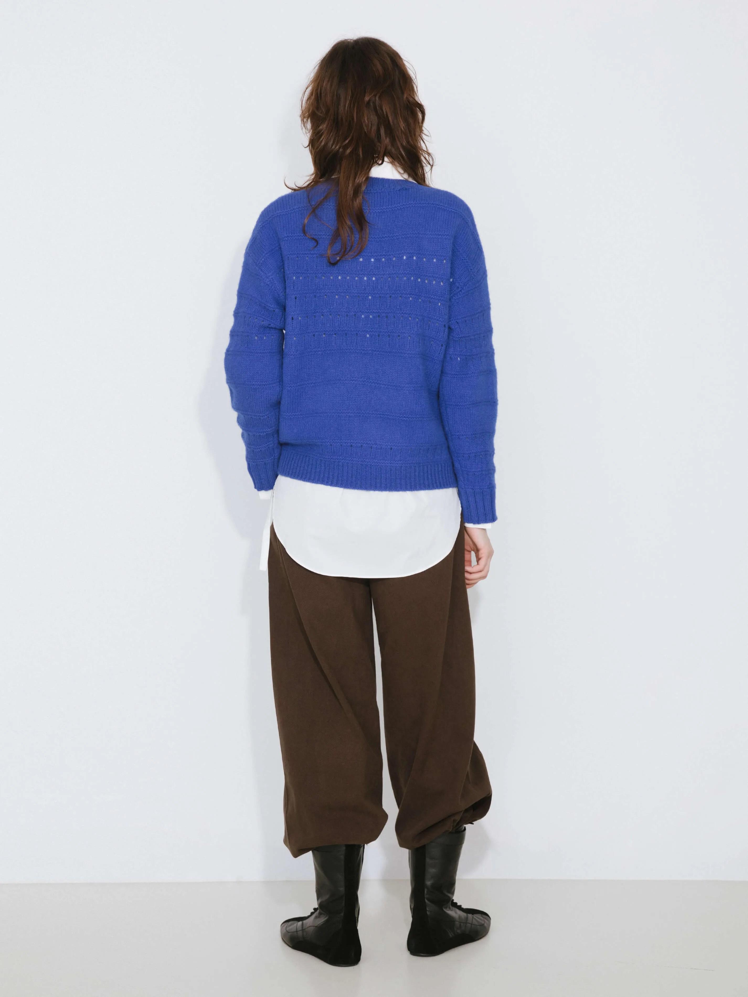 Hollowed 100% Wool Long Sleeves Knit Sweater