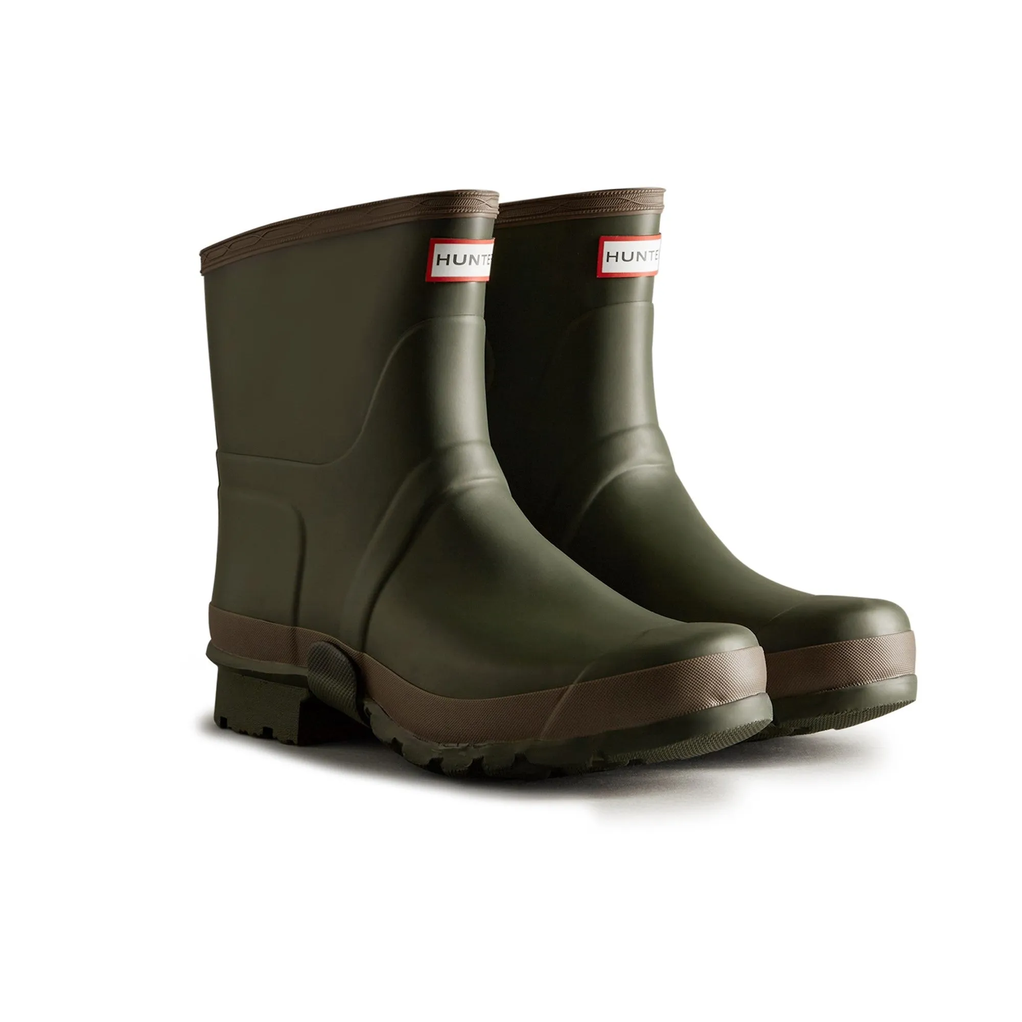 Hunter Gardener Short Mens Wellington Boot - Dark Olive/Clay