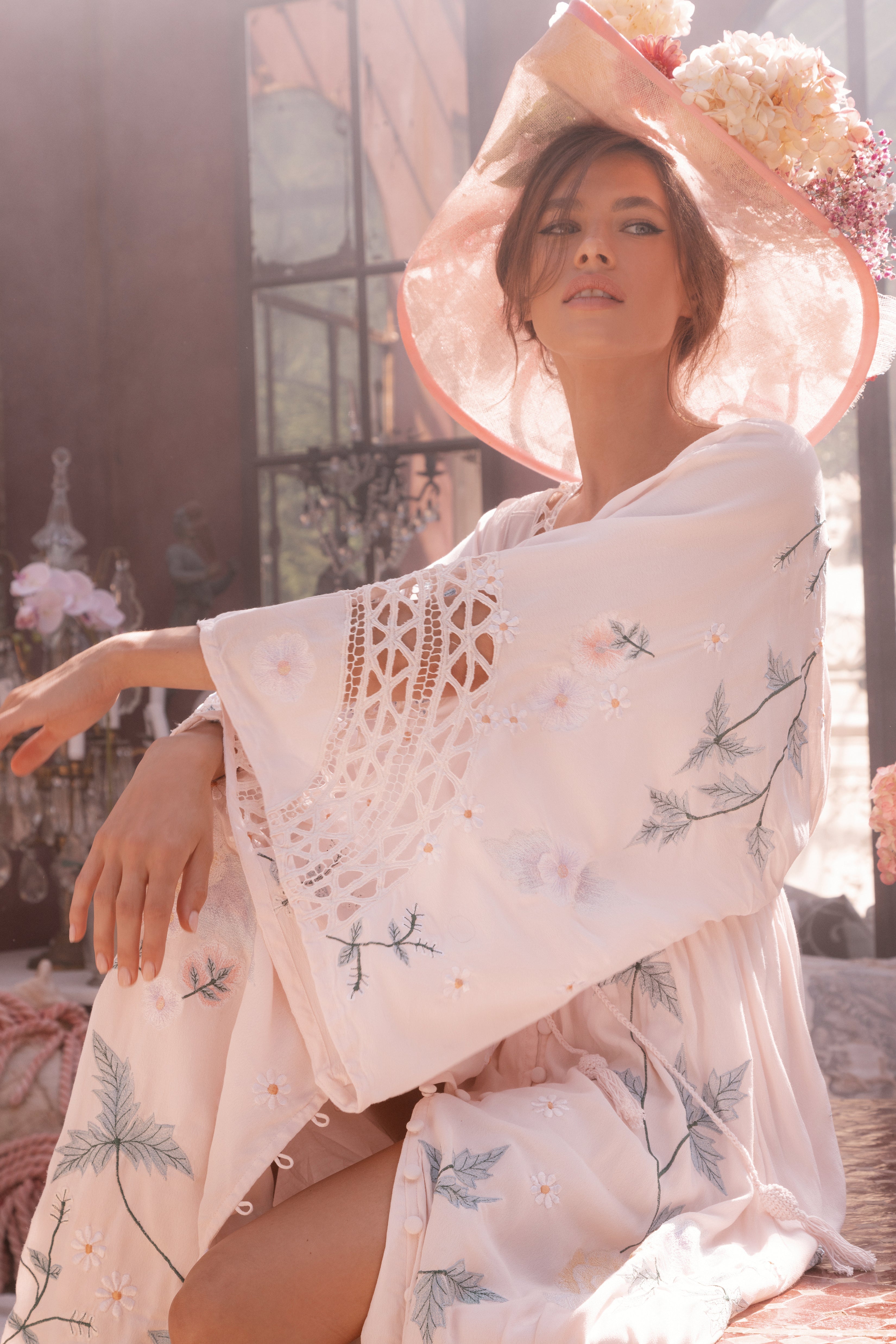 I AM LOLA - Embroidered Duster & Maxi Dress in Pink Marshmallow