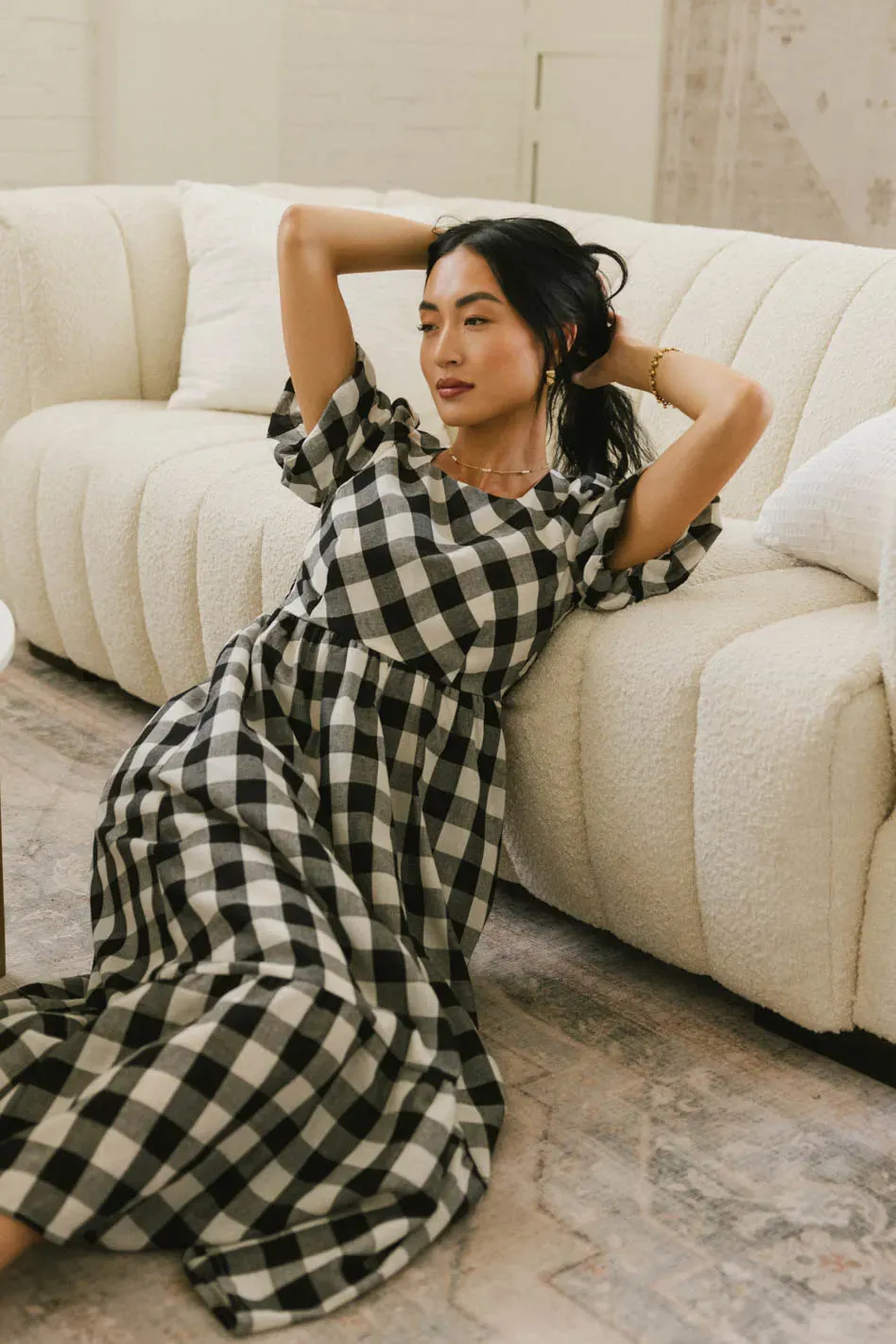 Jenna Gingham Maxi Dress in Black - FINAL SALE