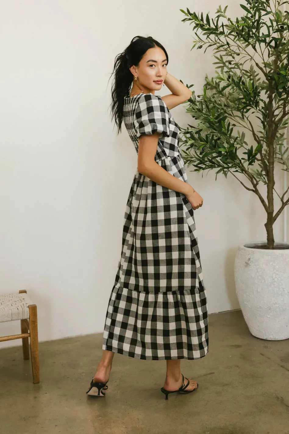 Jenna Gingham Maxi Dress in Black - FINAL SALE