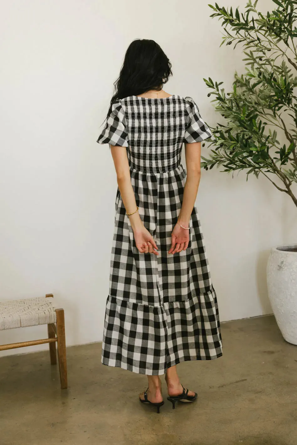 Jenna Gingham Maxi Dress in Black - FINAL SALE