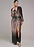 Kaleidoscope Black/Gold Ombre Sequin Wrap Maxi Dress