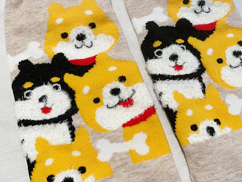 Kawaii Cute Ankle Socks - Puppies Beige