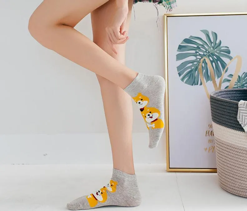 Kawaii Cute Ankle Socks - Puppies Beige