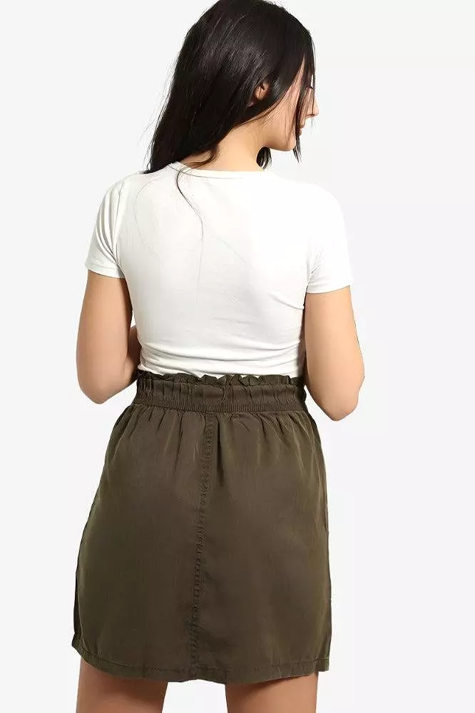 Khaki Belted Skirt With Pockets