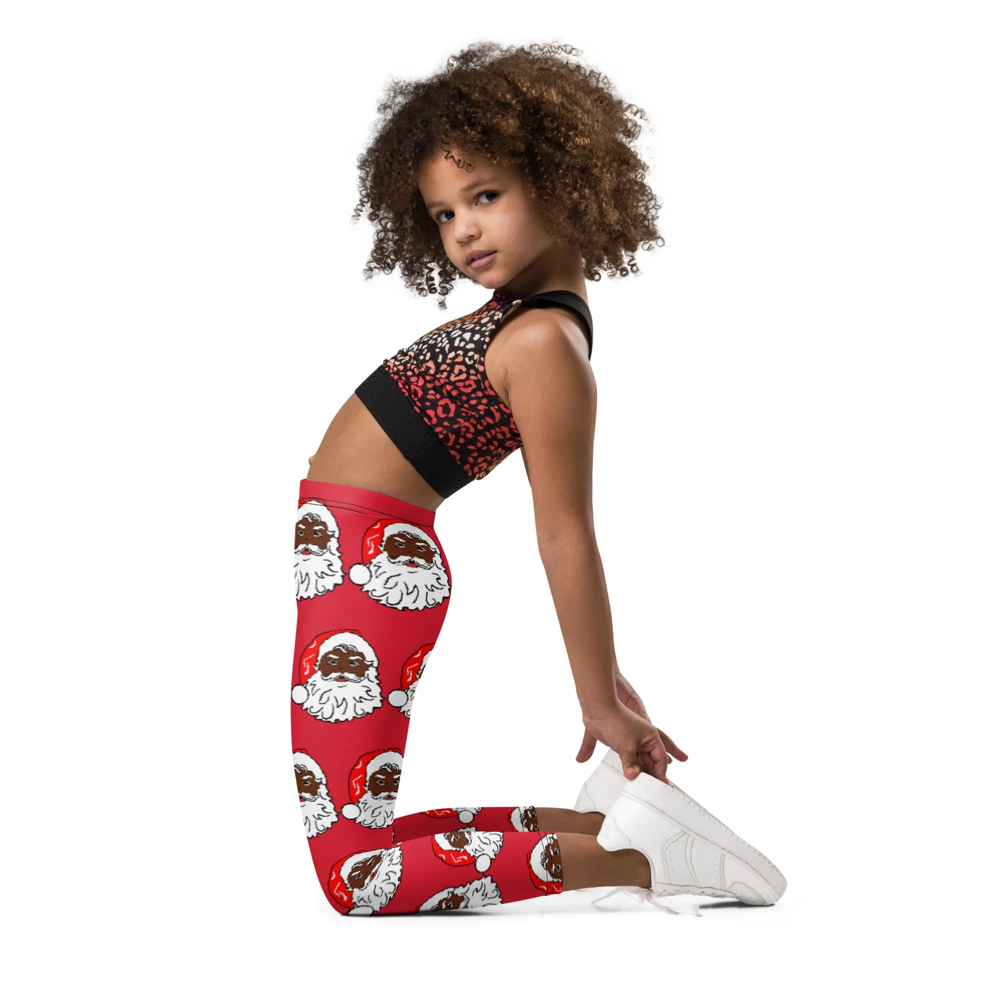 Kid's Leggings African American Santa Red