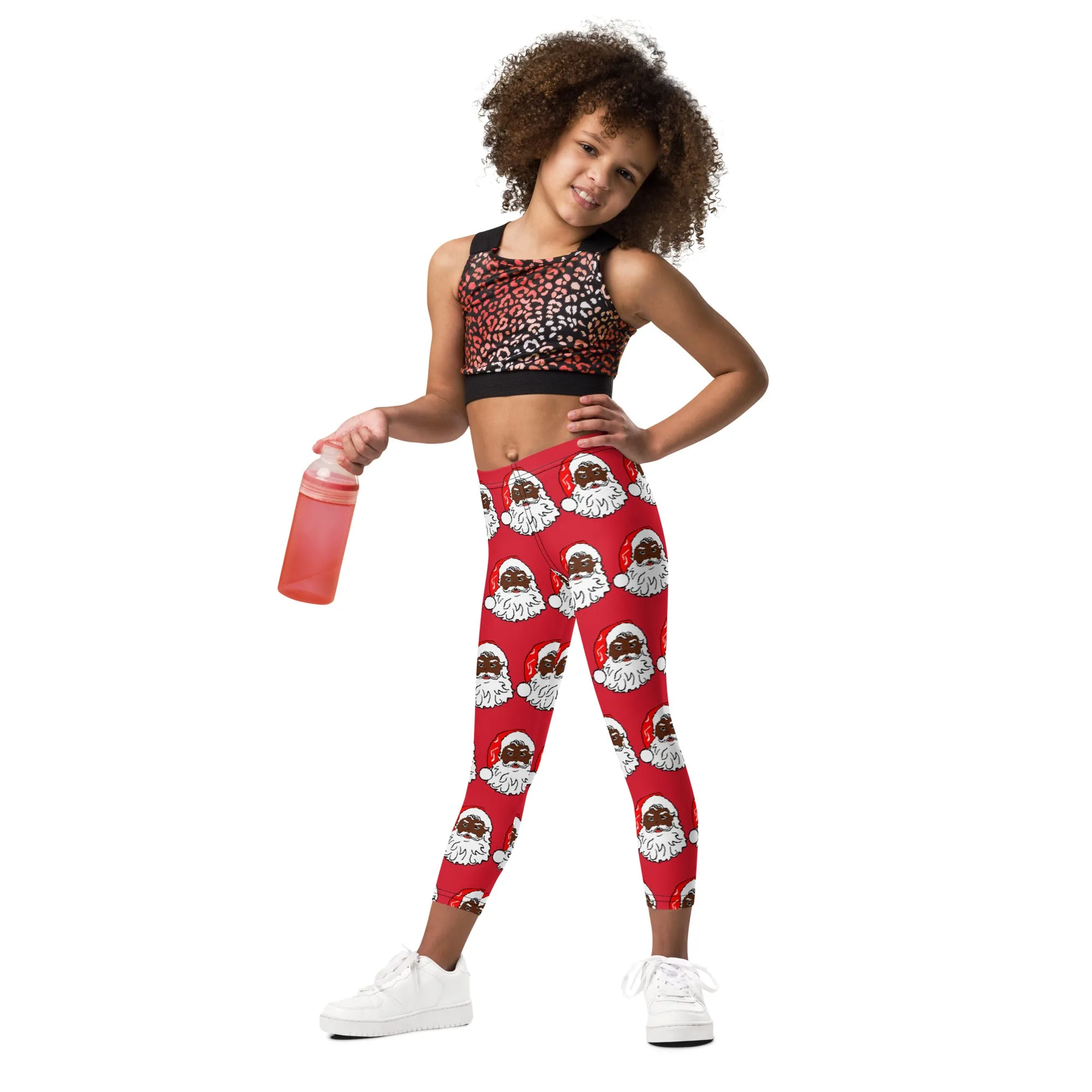 Kid's Leggings African American Santa Red