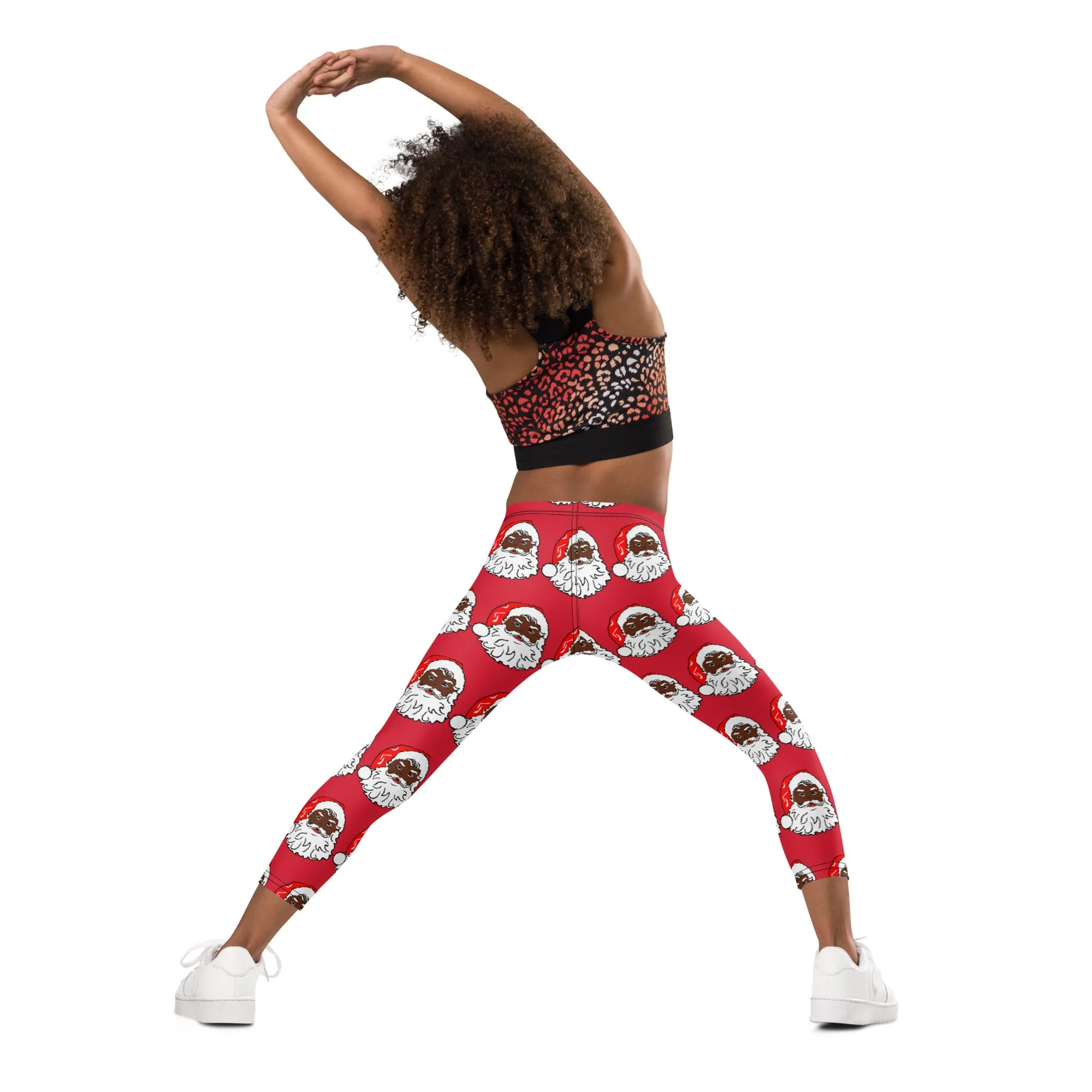 Kid's Leggings African American Santa Red