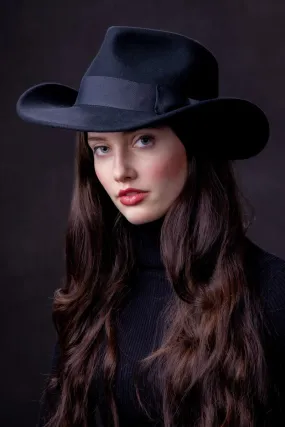 Lady's Black Wool Felt Western Style Hat