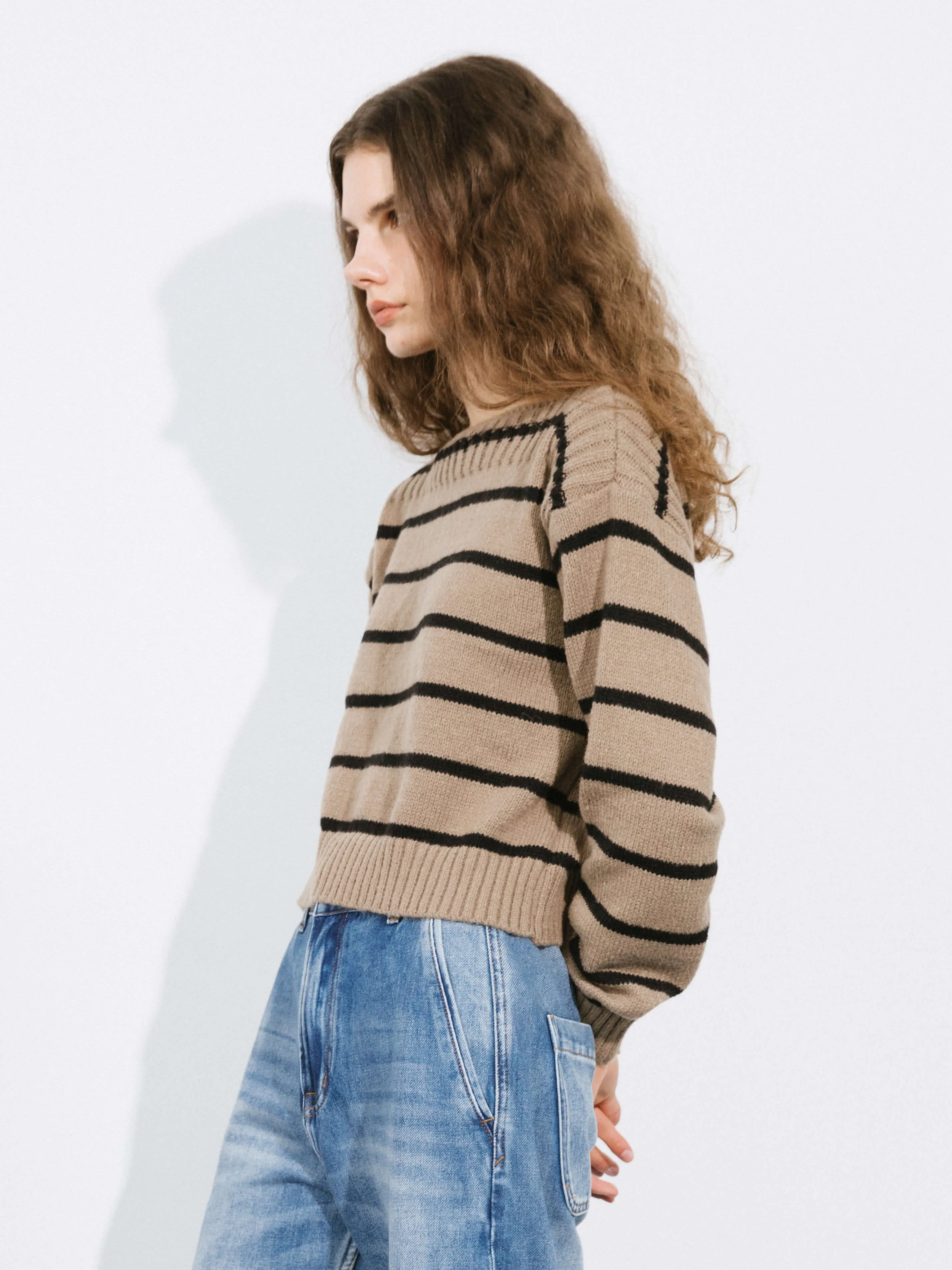 Large Collar Striped Contrast Color Sweater