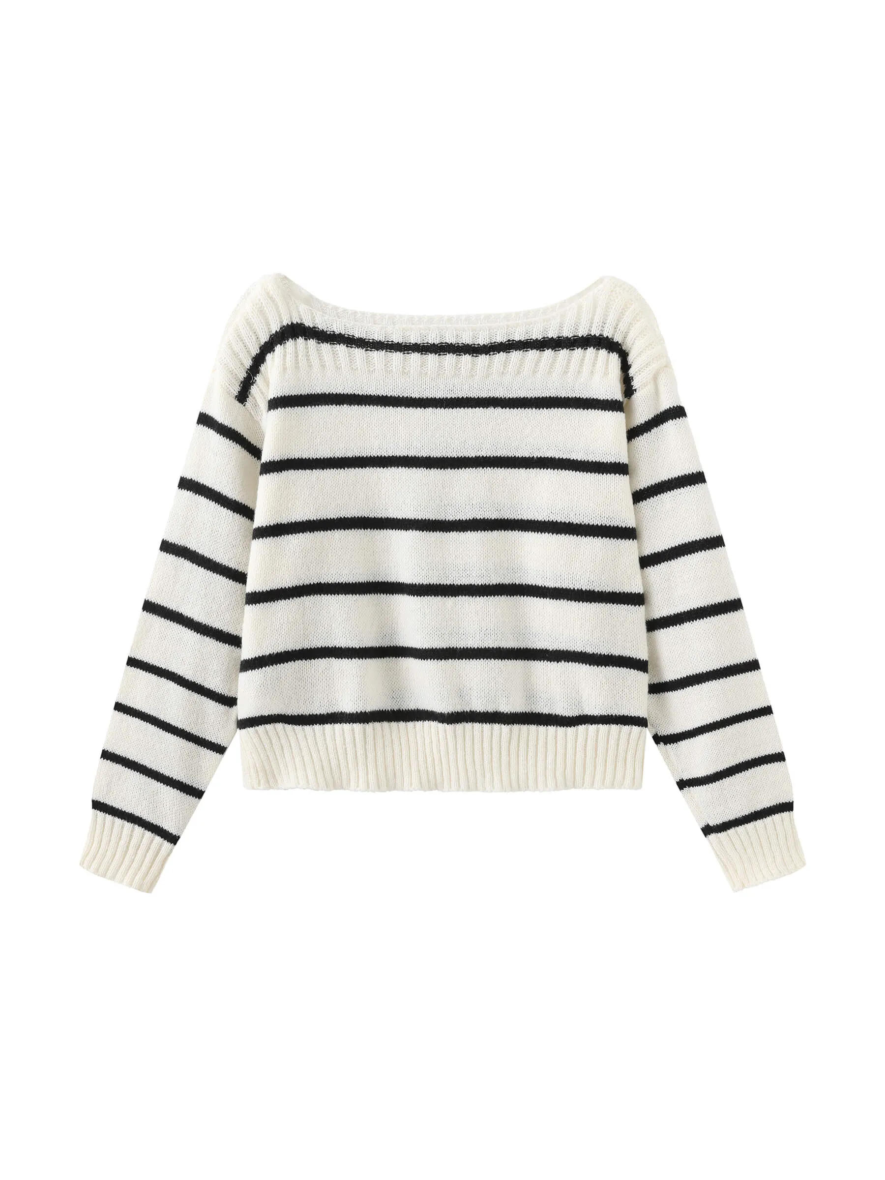 Large Collar Striped Contrast Color Sweater