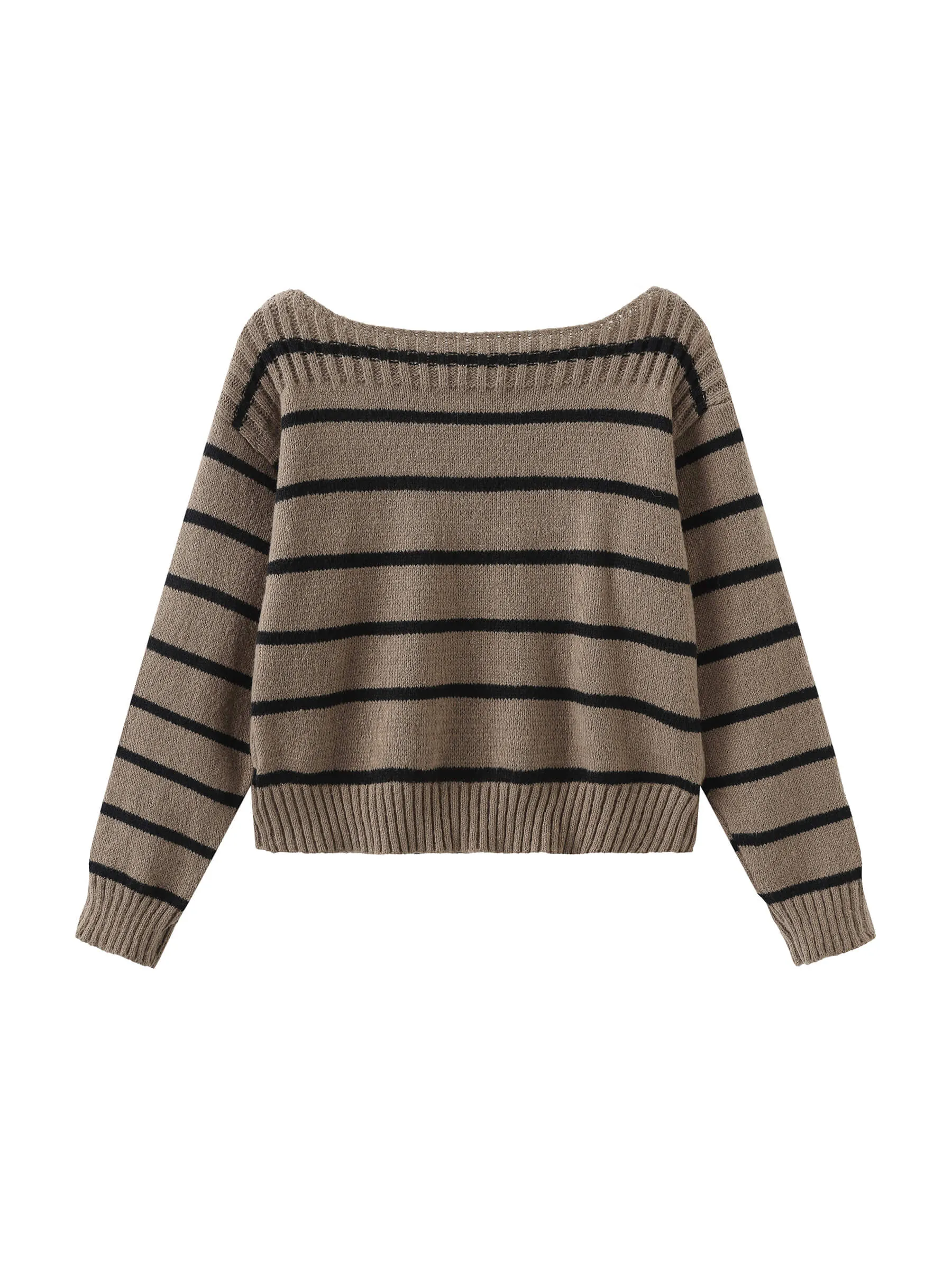 Large Collar Striped Contrast Color Sweater