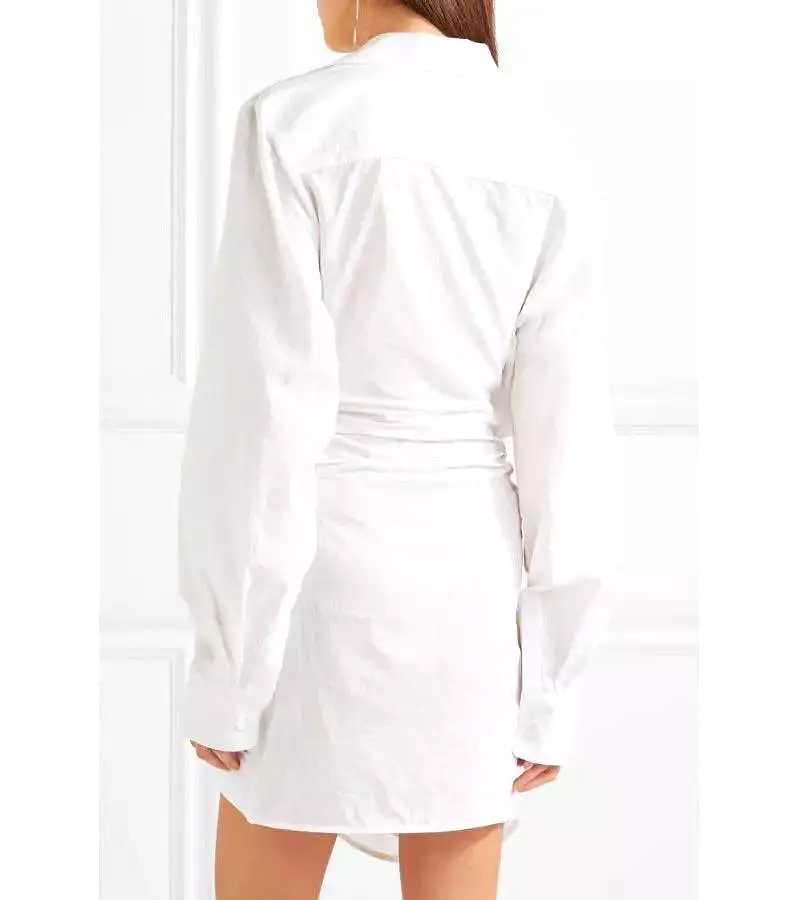 Long Sleeve Ruched Skirt Shirt Dress