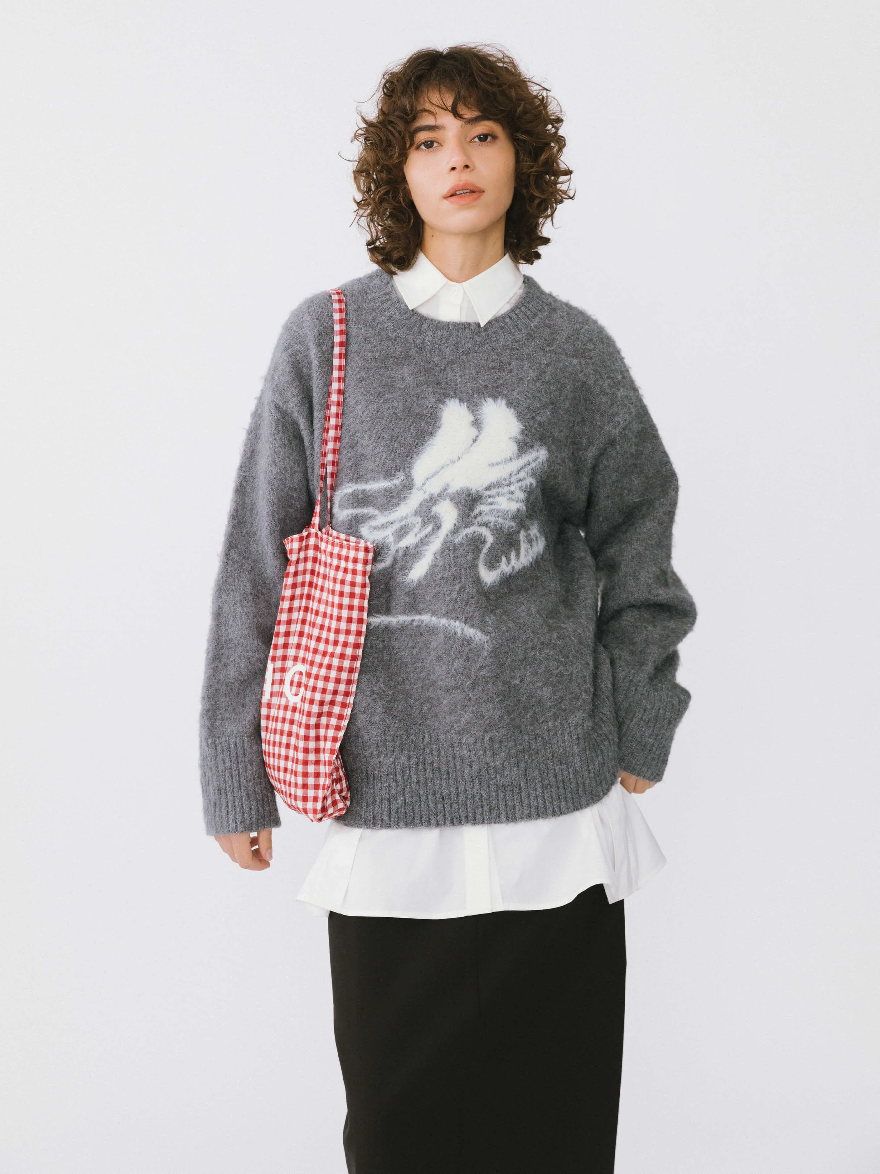 Loose Fit Color Block Jacquard Sweater