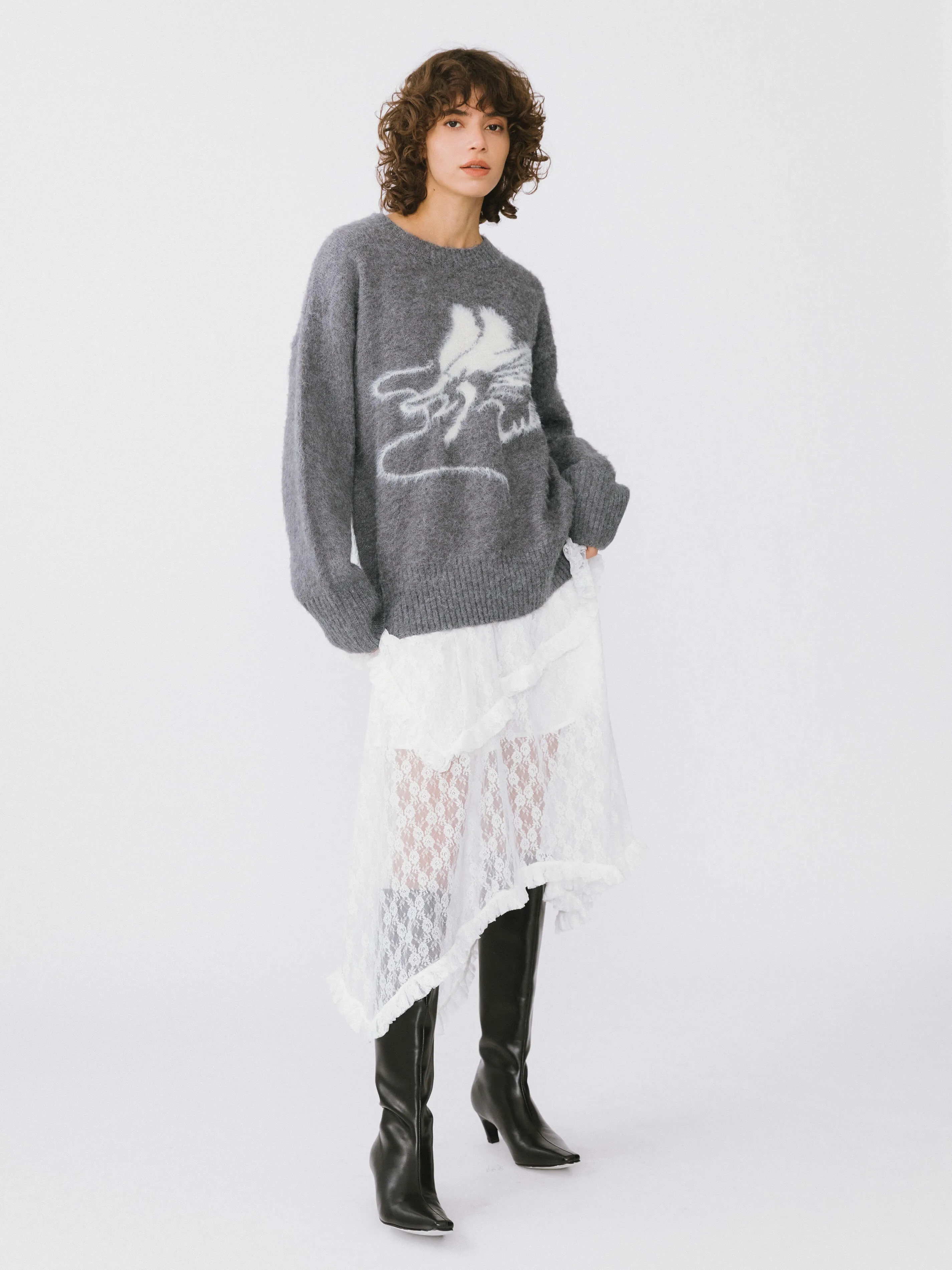 Loose Fit Color Block Jacquard Sweater