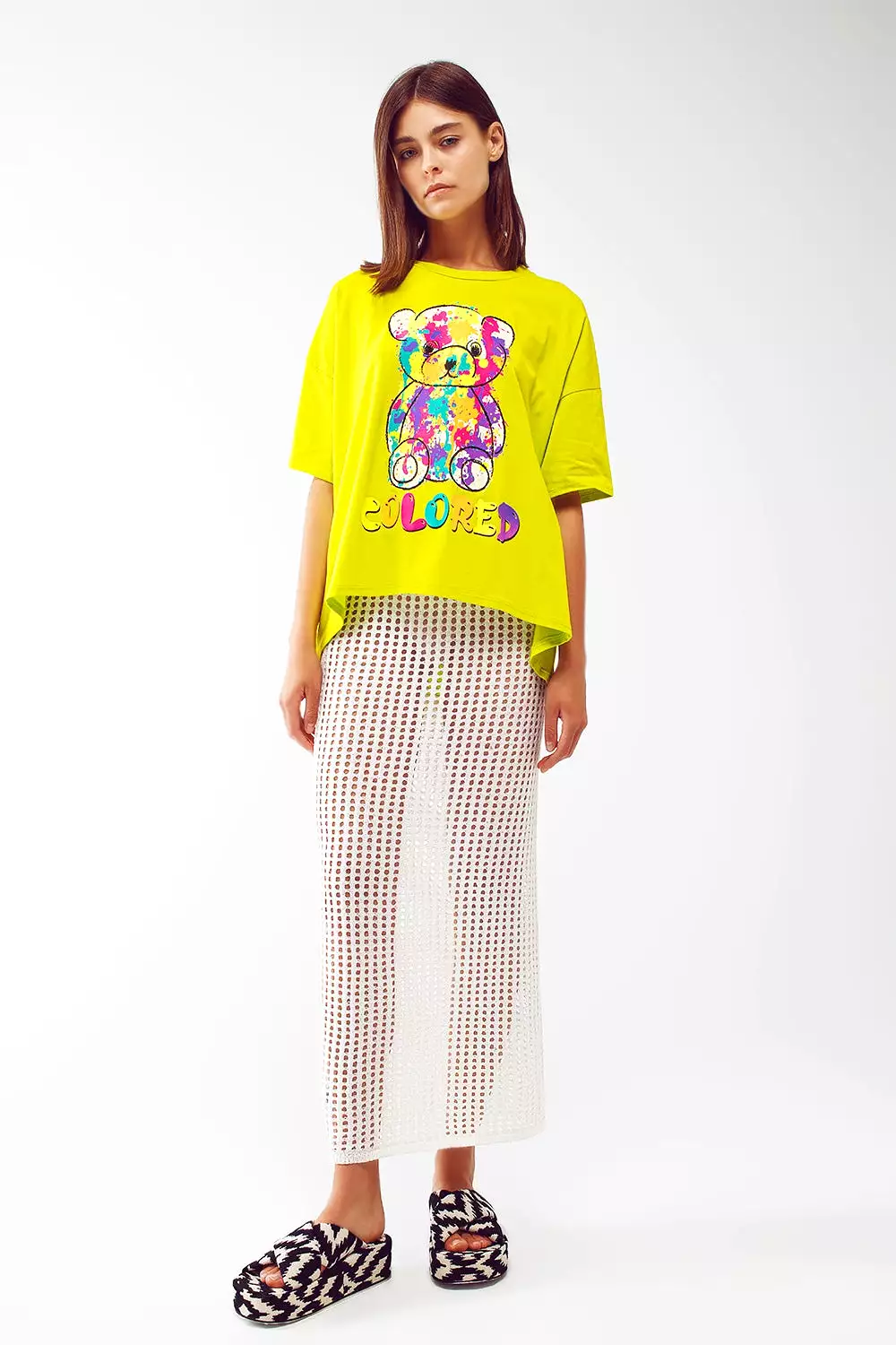 Loose-Fitting Lime T-Shirt with Colored Bear