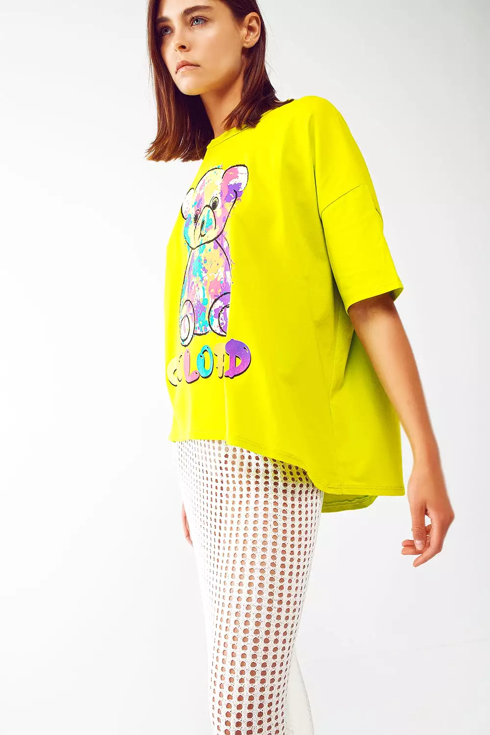 Loose-Fitting Lime T-Shirt with Colored Bear