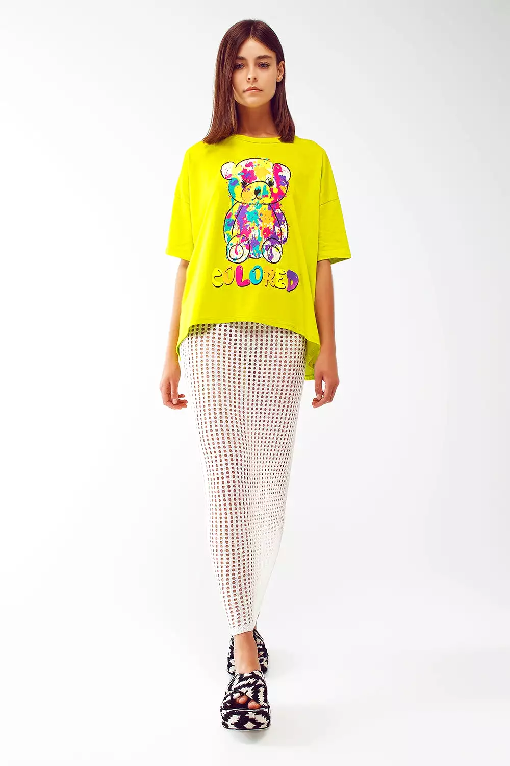 Loose-Fitting Lime T-Shirt with Colored Bear