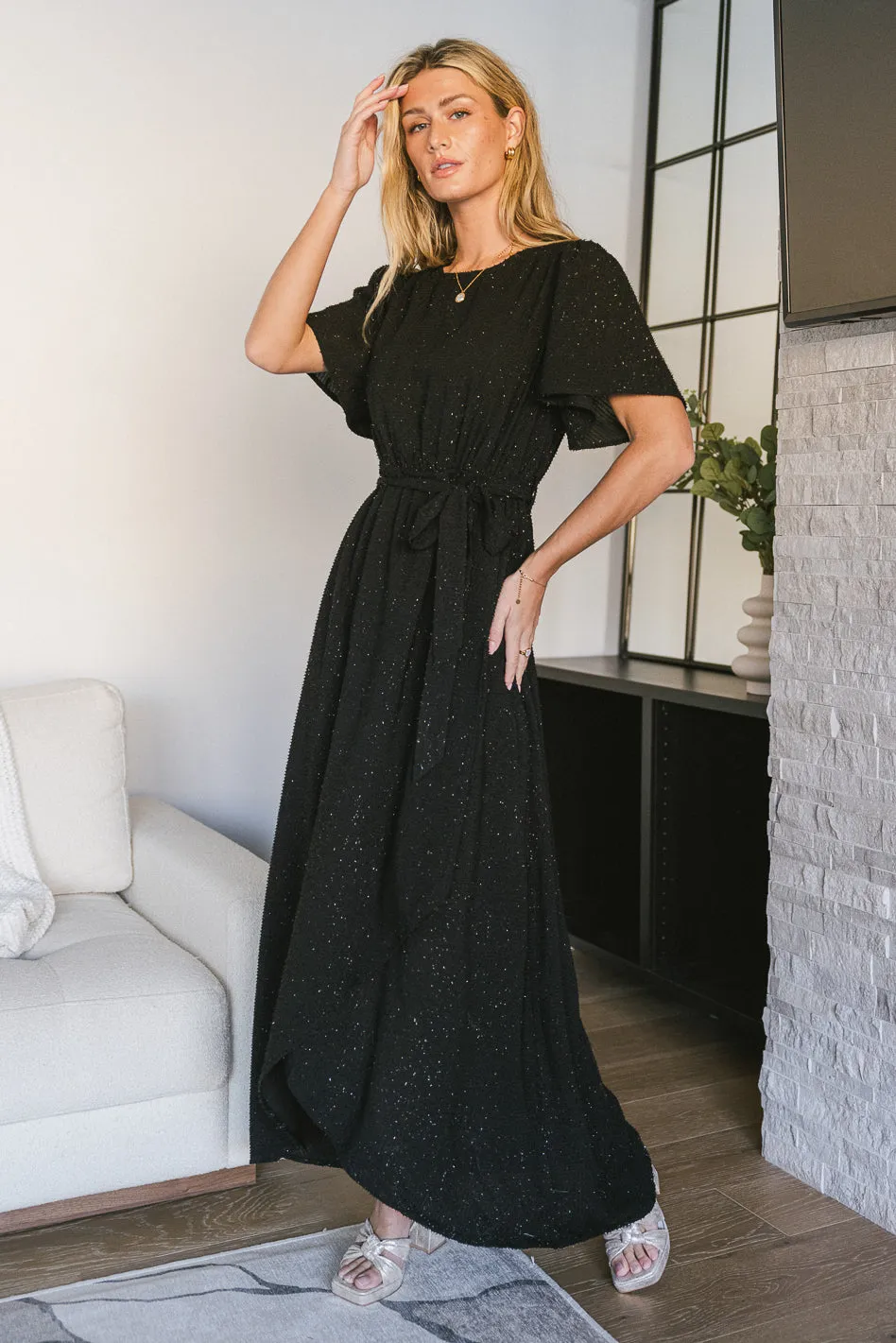 Lyanna Sparkle Maxi Dress in Black - FINAL SALE