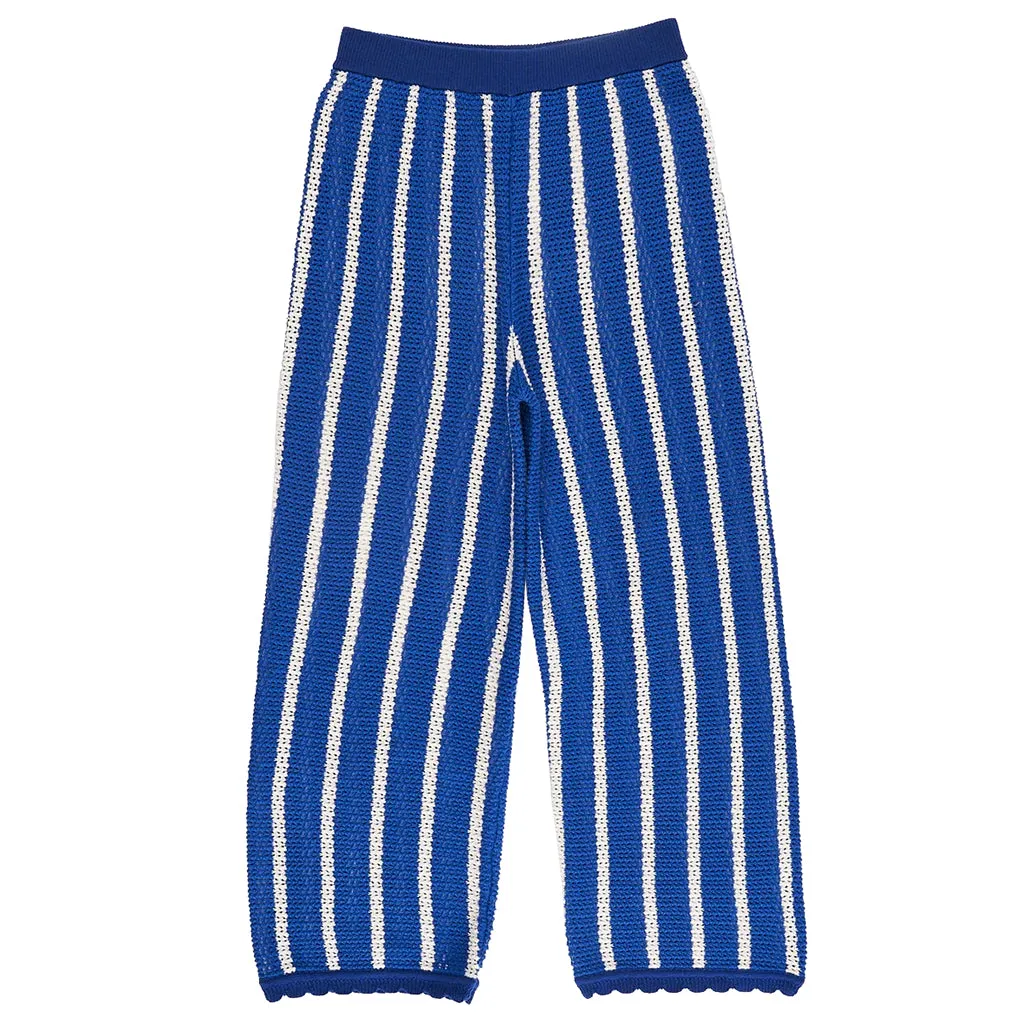 Maison Mangostan Child Stripes Knit Pants Blue And White