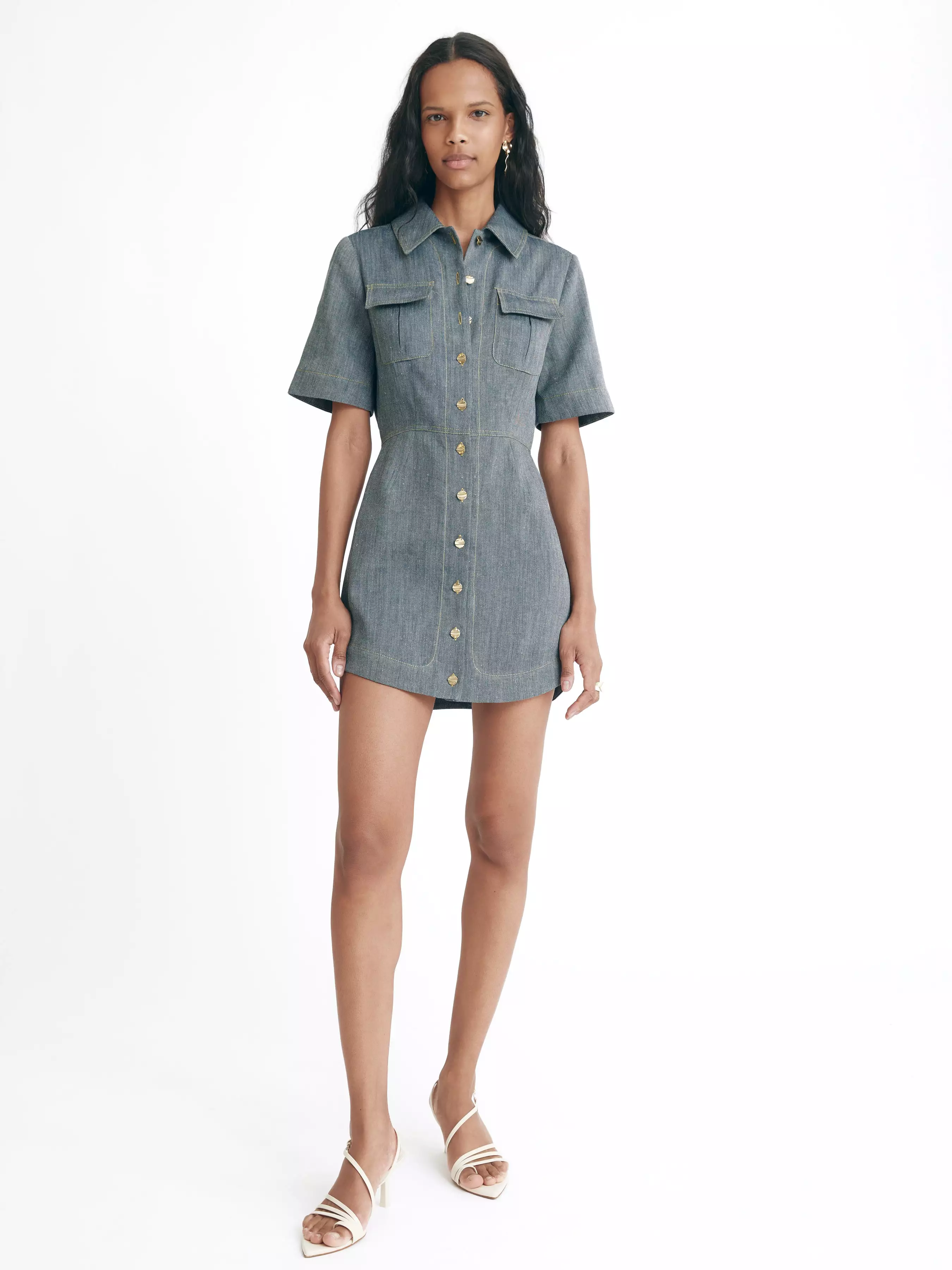 Matthew Bruch Cargo Button-Up Mini Dress Denim