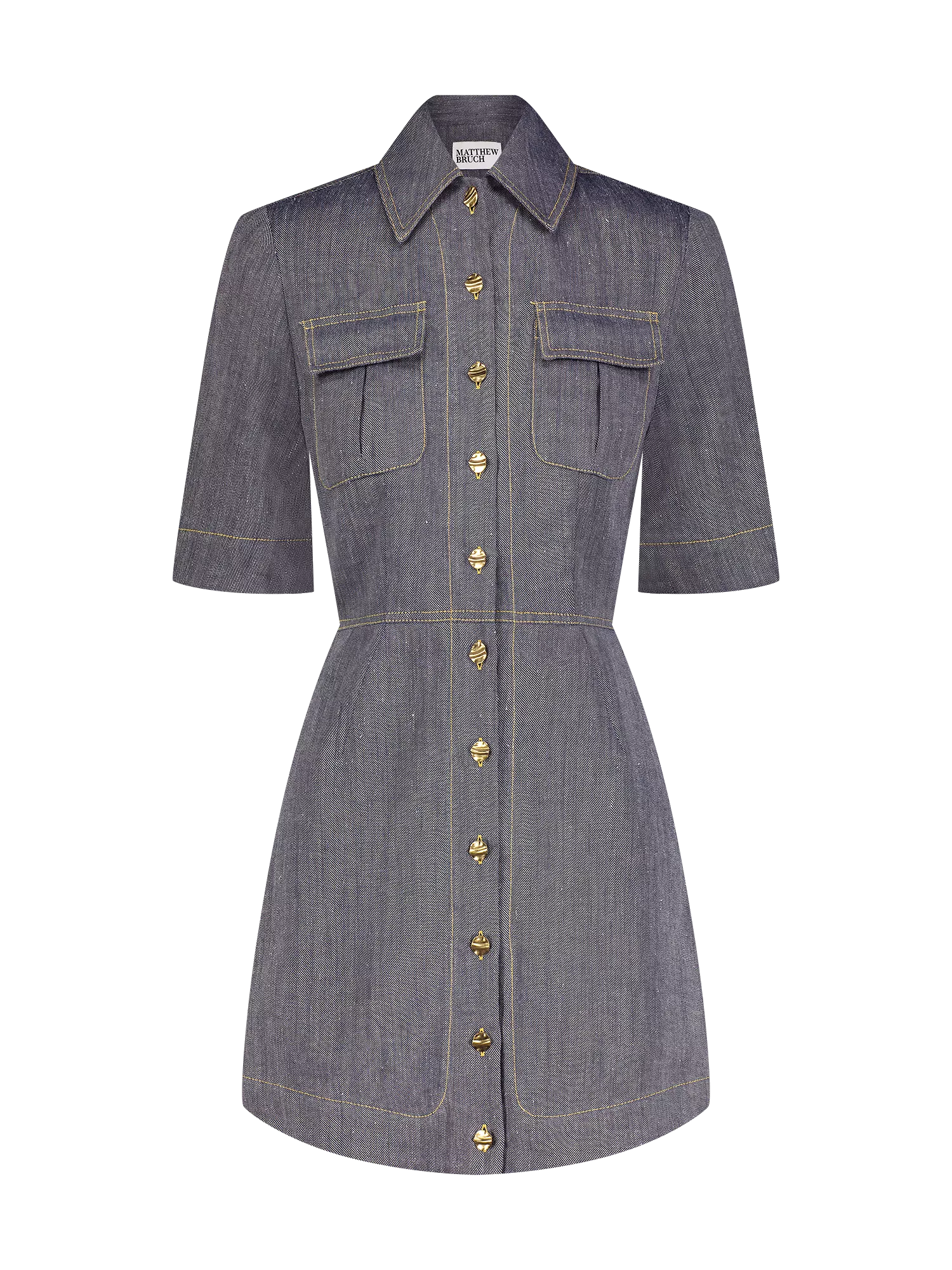 Matthew Bruch Cargo Button-Up Mini Dress Denim