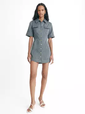 Matthew Bruch Cargo Button-Up Mini Dress Denim