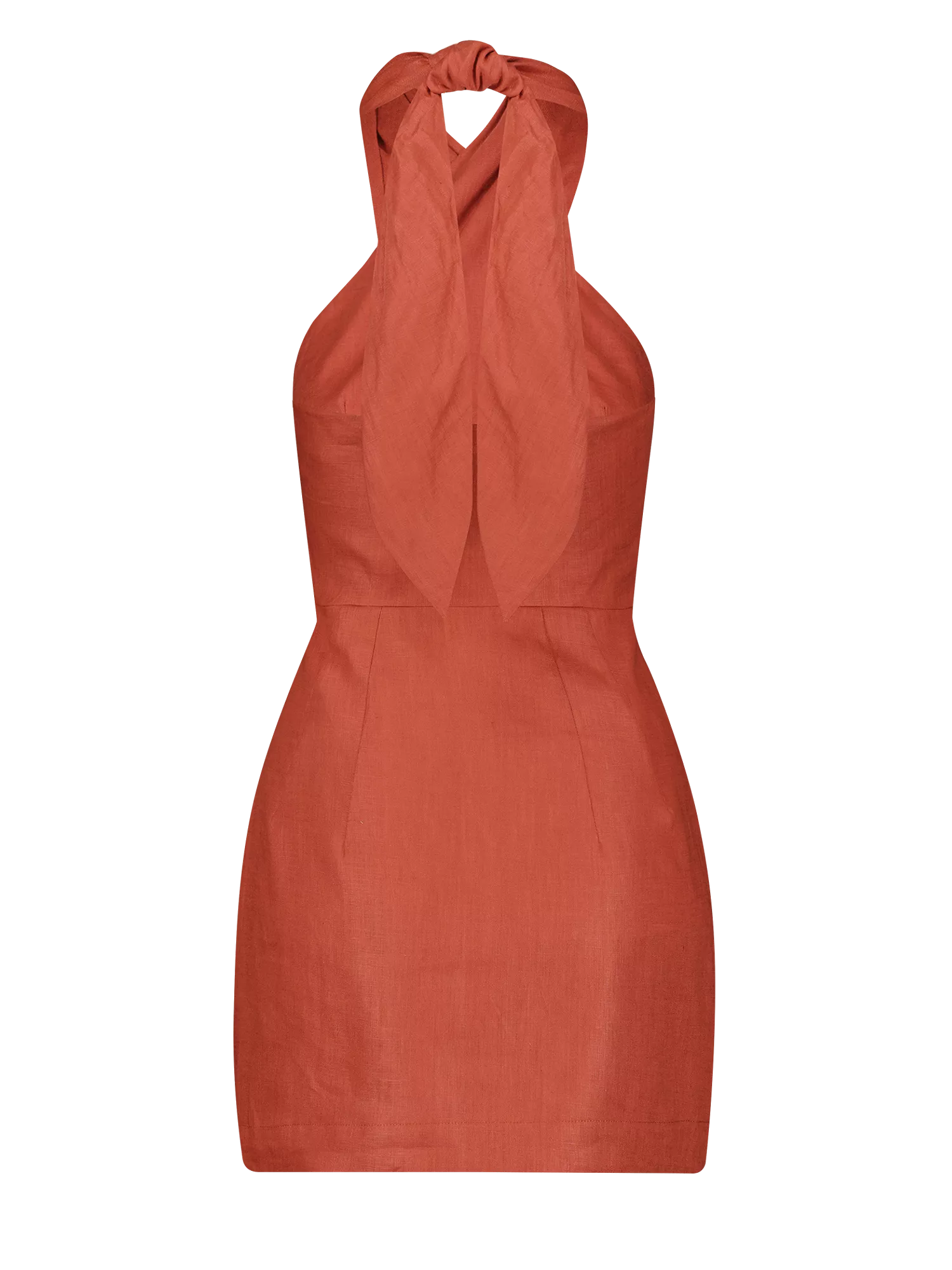 Matthew Bruch Twist Button-Up Mini Dress Terracotta Linen