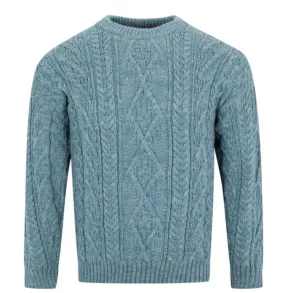 Mens Aran knit jumper - Blue summerstorm 100% British wool. Crew neck